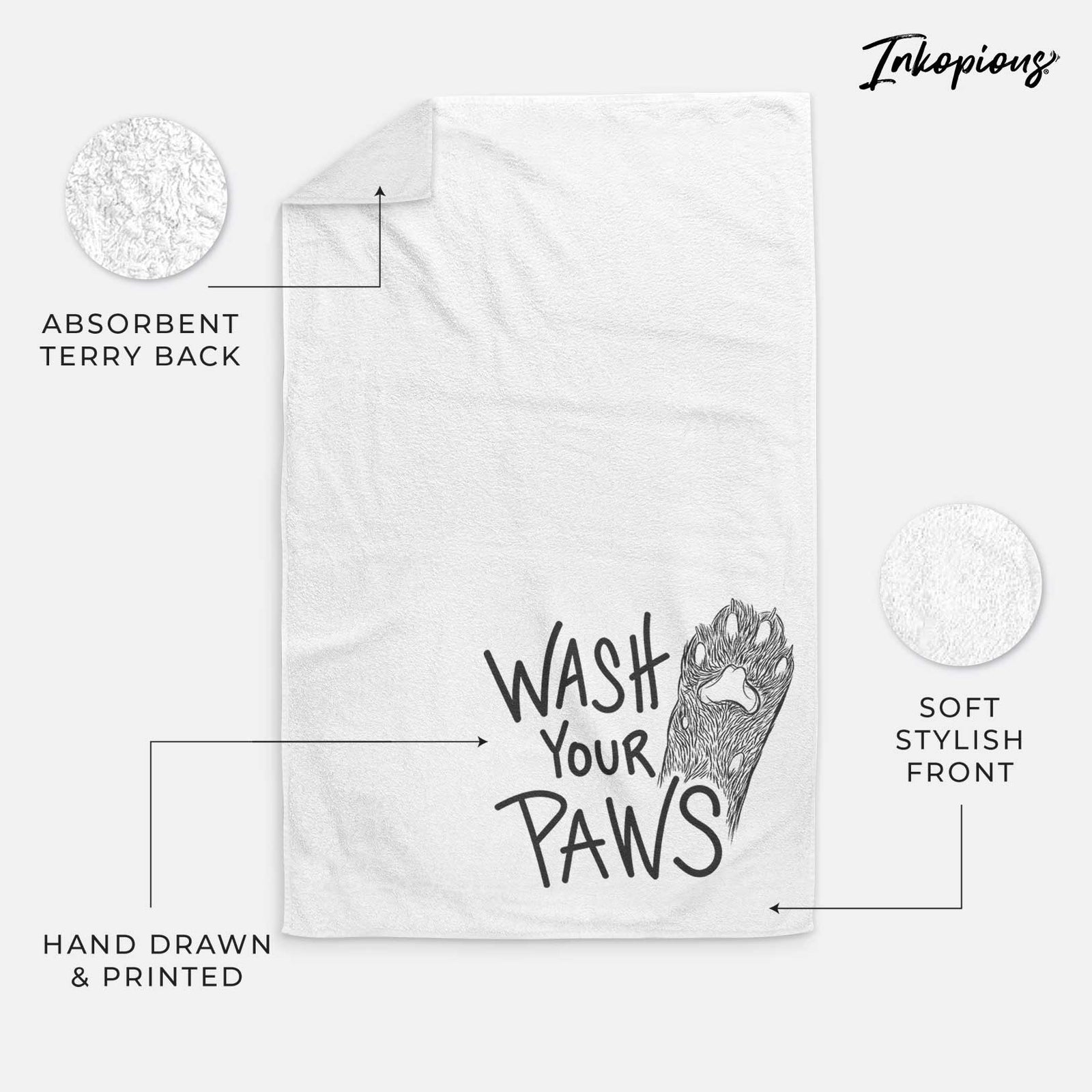 'Wash Your Paws Cat Edition' design on a decorative hand towel
