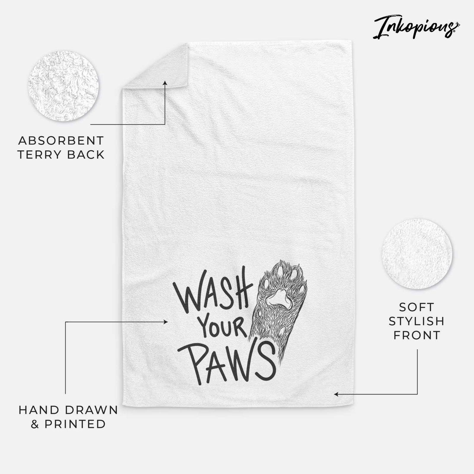 'Wash Your Paws Cat Edition' design on a decorative hand towel