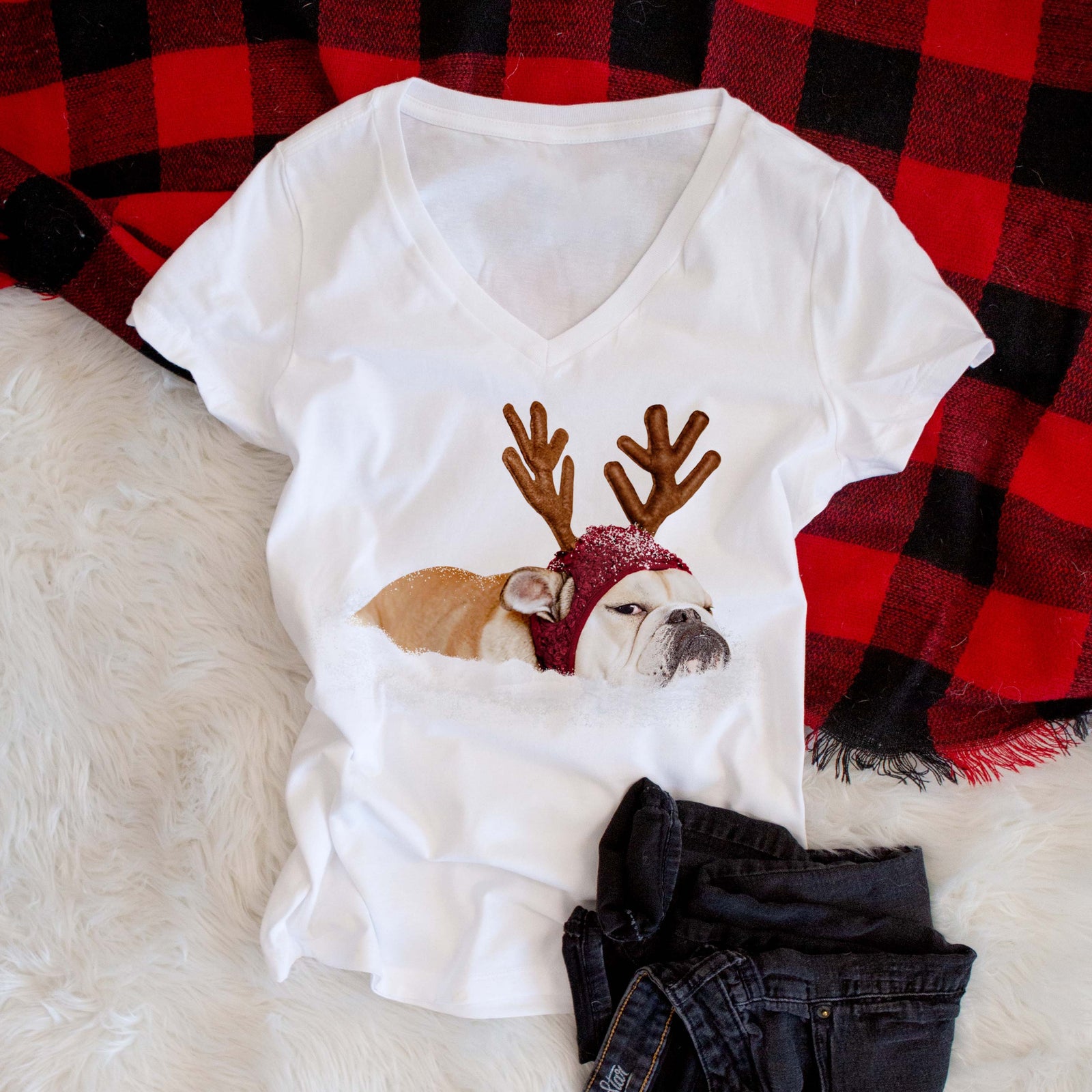 'LIMITED EDITION' design on a MG grumpy reindeer bulldog