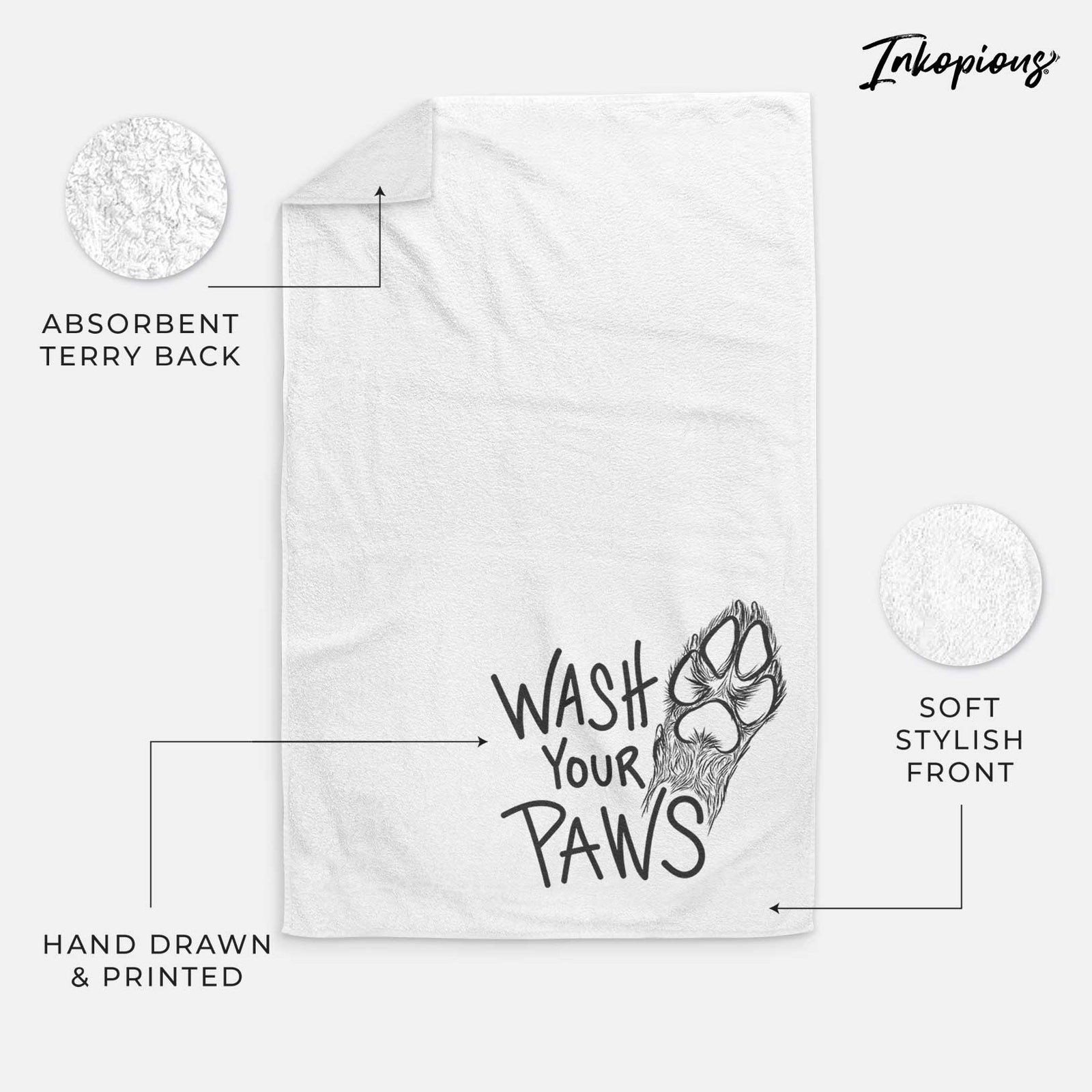 'Wash Your Paws' design on a decorative hand towel