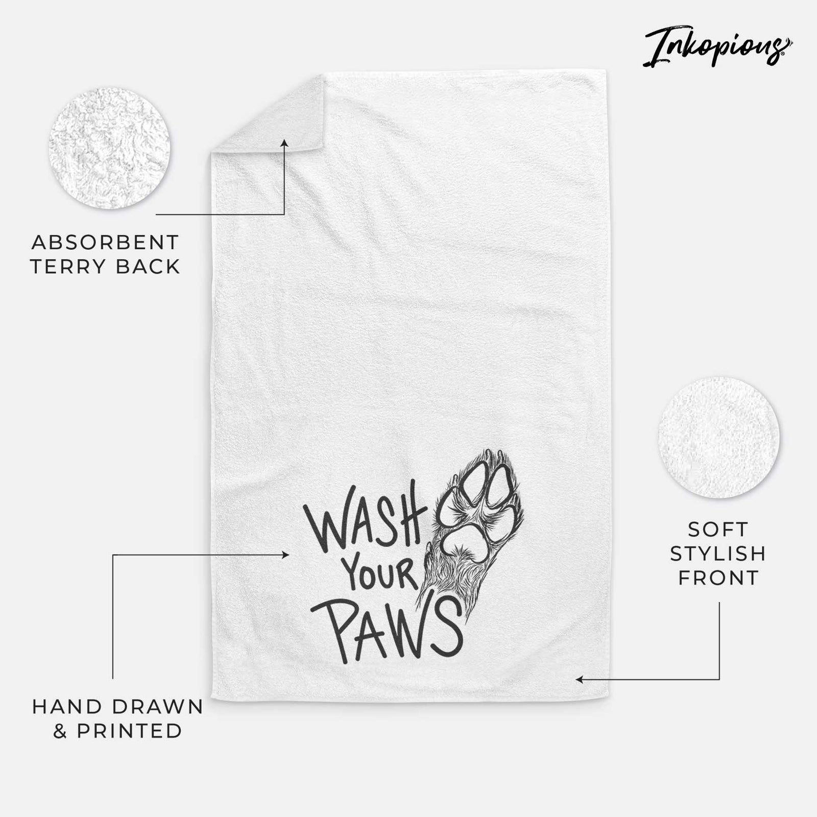 'Wash Your Paws' design on a decorative hand towel