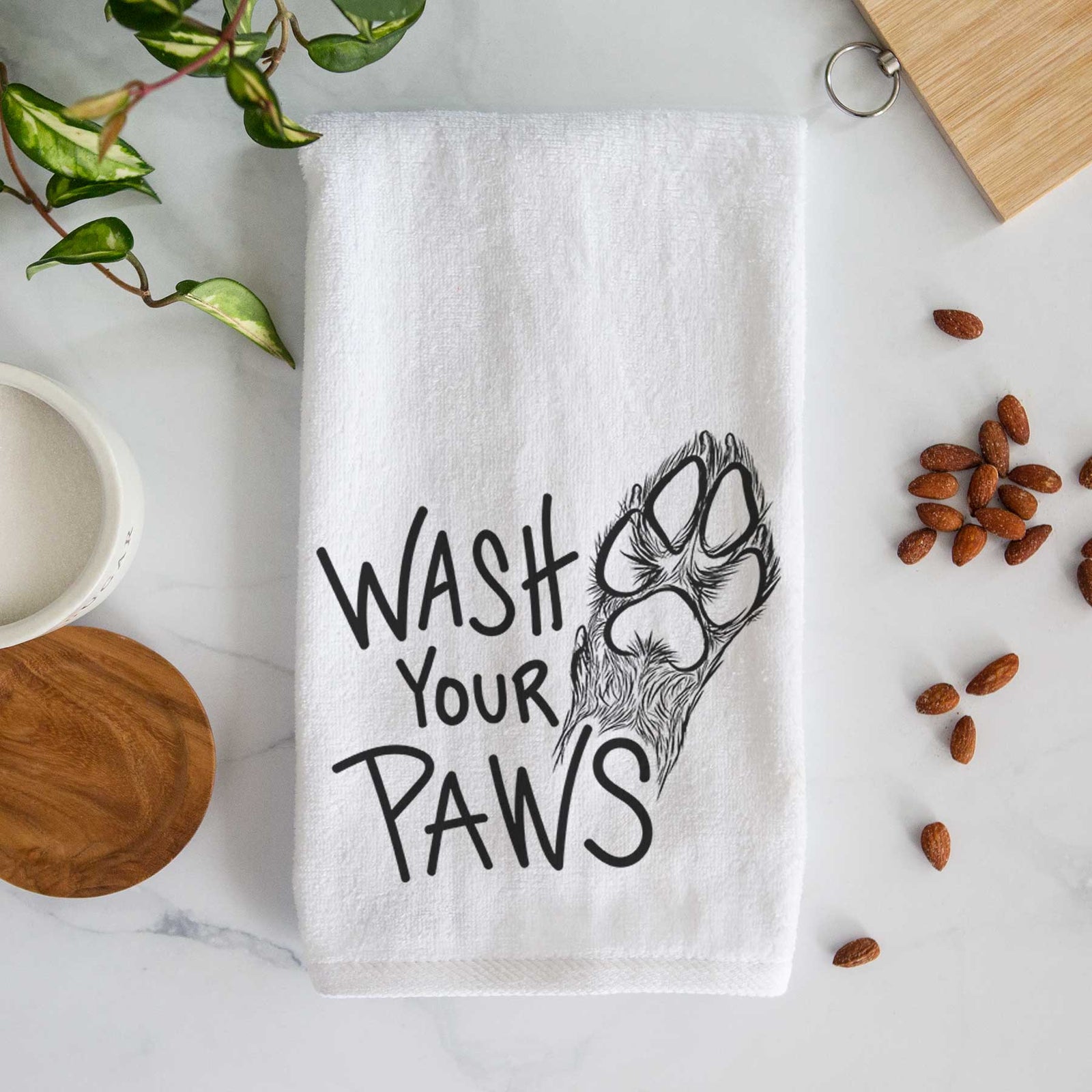 'Wash Your Paws' design on a decorative hand towel