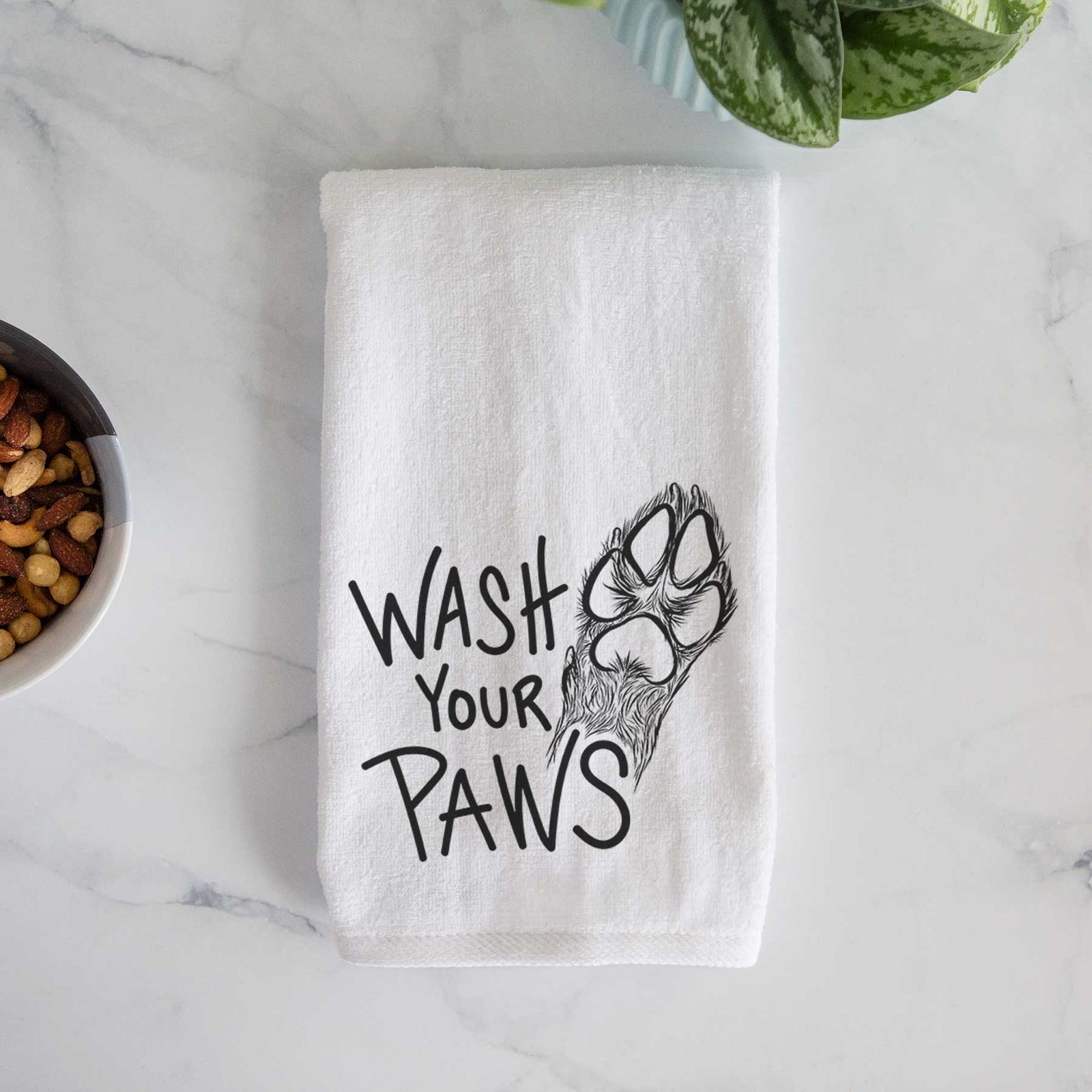 'Wash Your Paws' design on a decorative hand towel