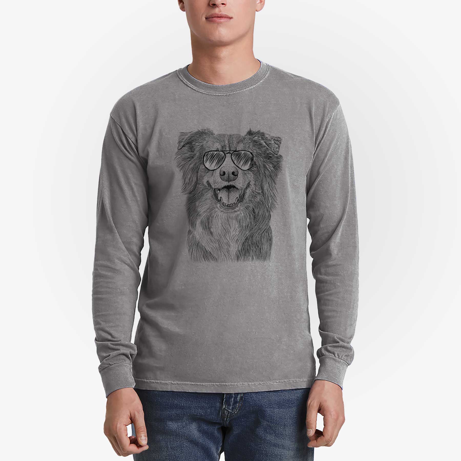 Aviator Aussie Parker the Australian Shepherd - Men's Heavyweight 100% Cotton Long Sleeve