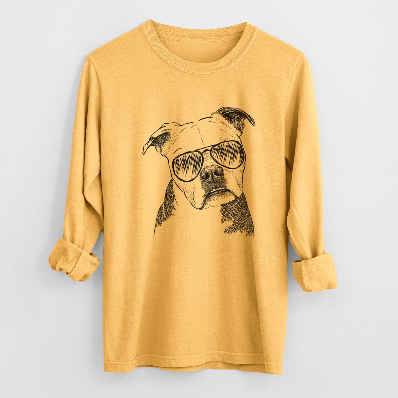 Aviator Aggy the Olde English Bulldogge - Men's Heavyweight 100% Cotton Long Sleeve