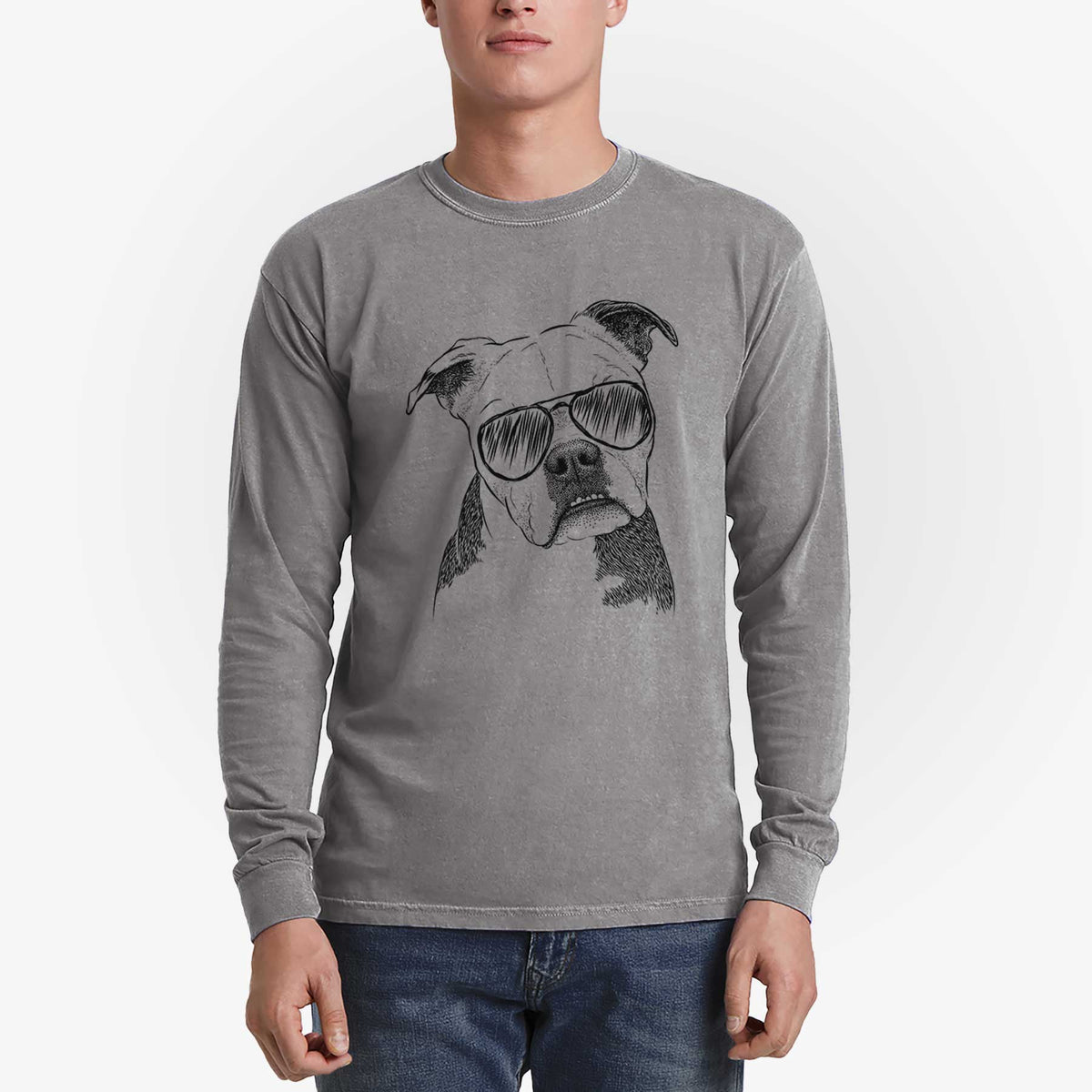 Aviator Aggy the Olde English Bulldogge - Men's Heavyweight 100% Cotton Long Sleeve