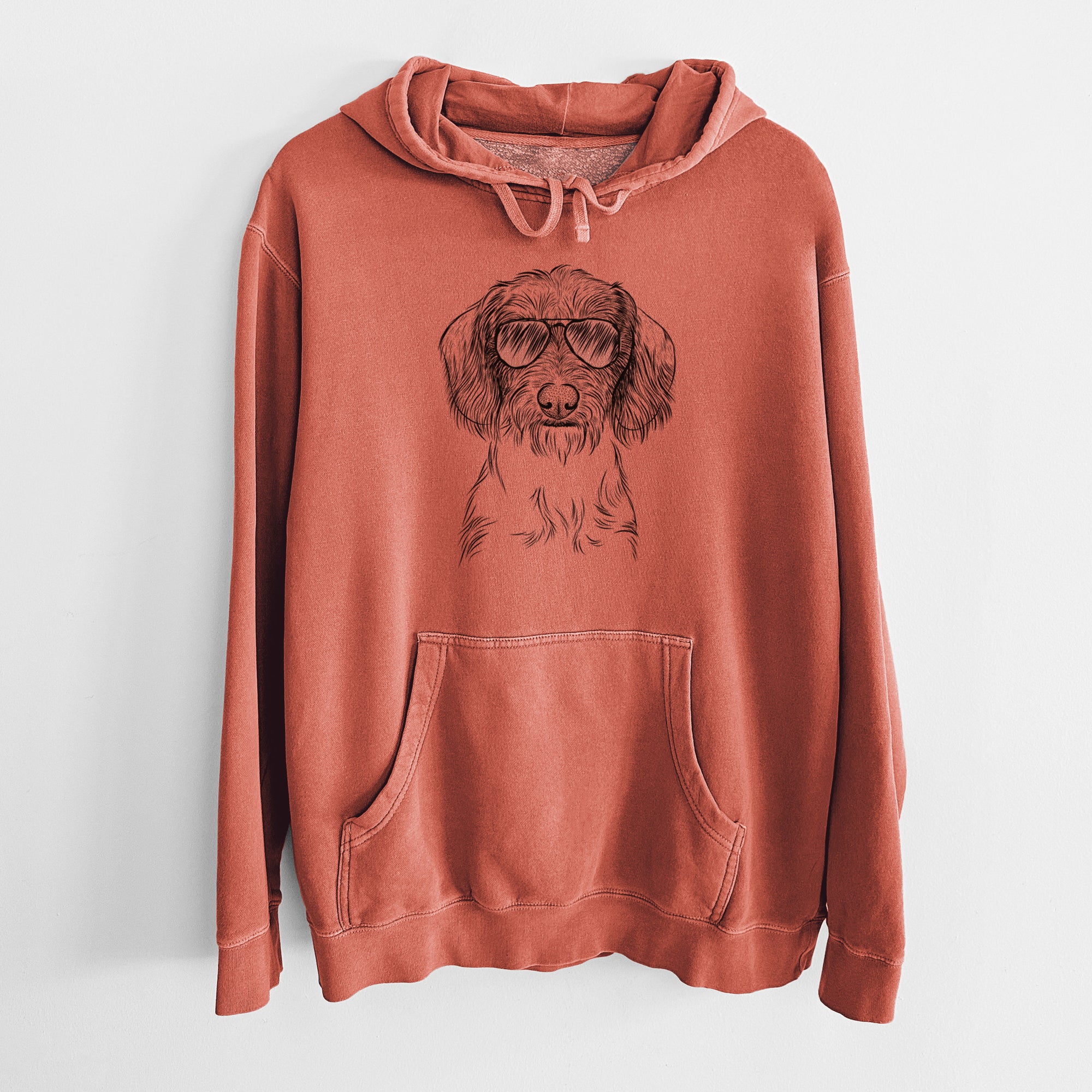 Aviator Almond the Wirehaired Dachshund - Unisex Pigment Dyed Hoodie