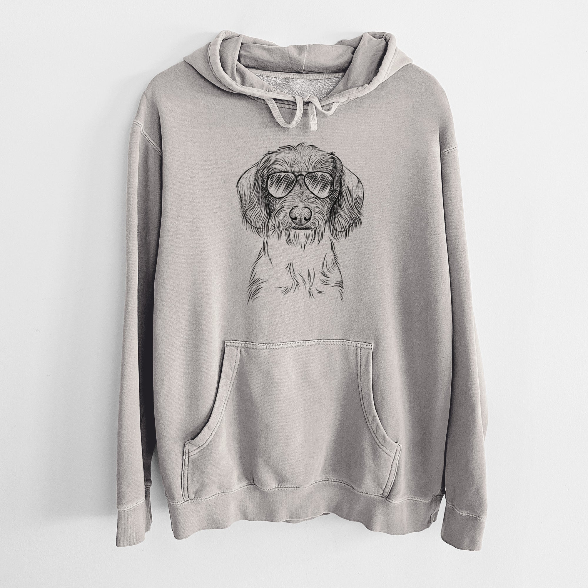 Aviator Almond the Wirehaired Dachshund - Unisex Pigment Dyed Hoodie