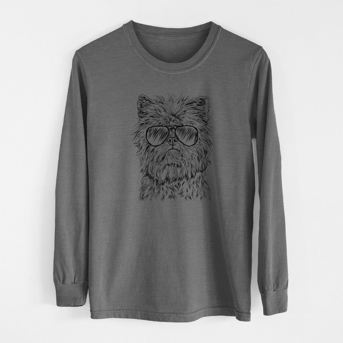 Aviator Alvin the Affenpinscher - Men&#39;s Heavyweight 100% Cotton Long Sleeve