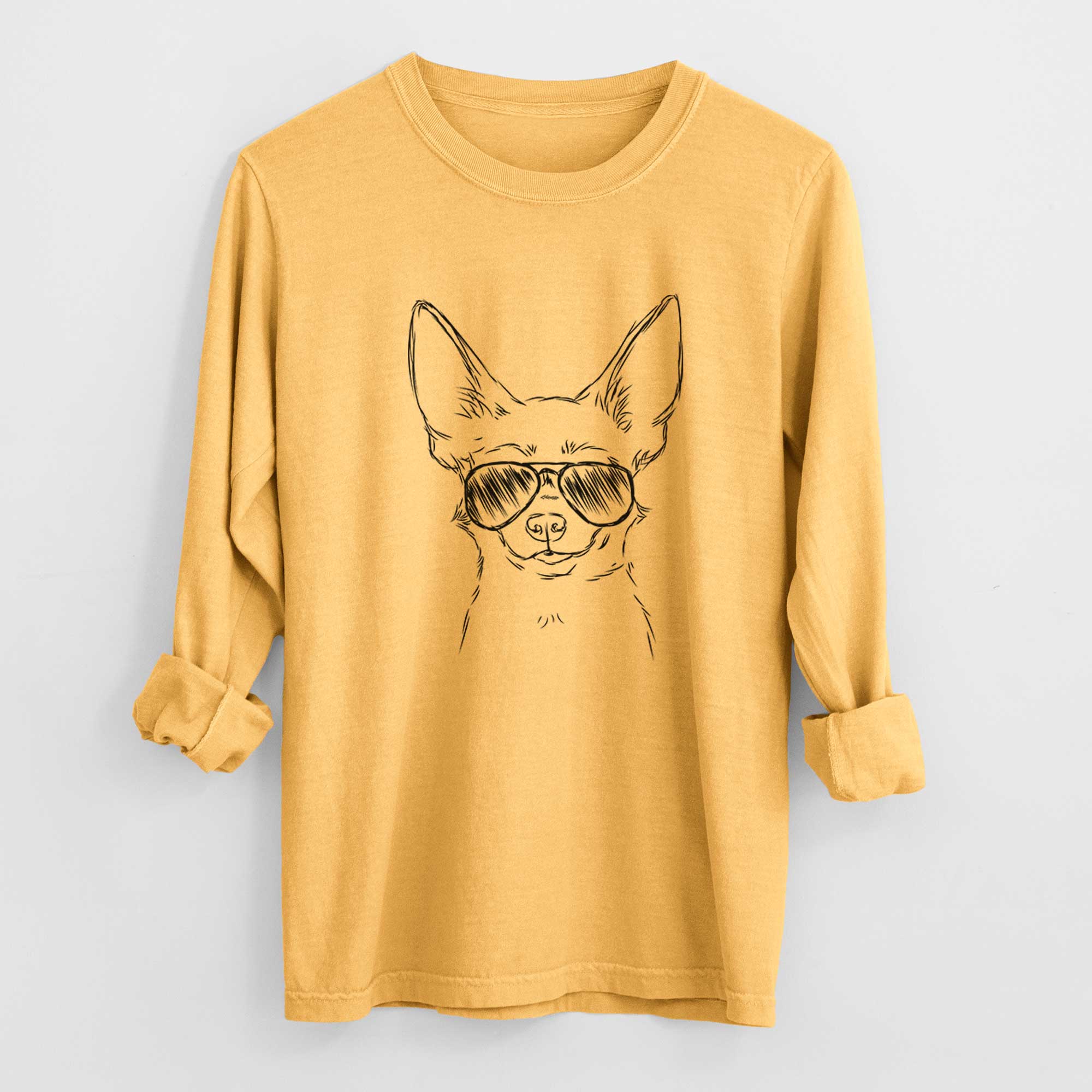 Aviator Amos the Chihuahua - Men's Heavyweight 100% Cotton Long Sleeve