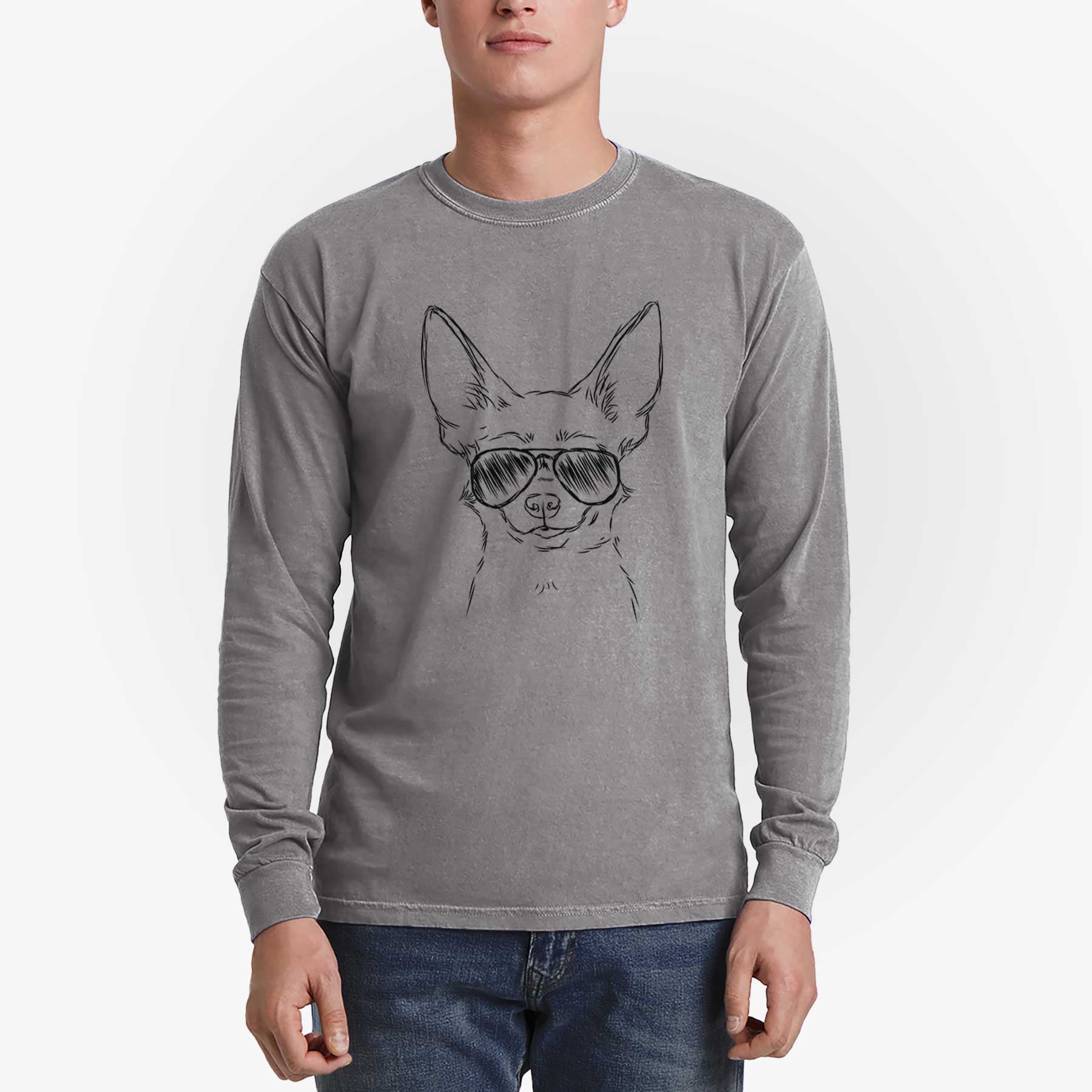 Aviator Amos the Chihuahua - Men's Heavyweight 100% Cotton Long Sleeve