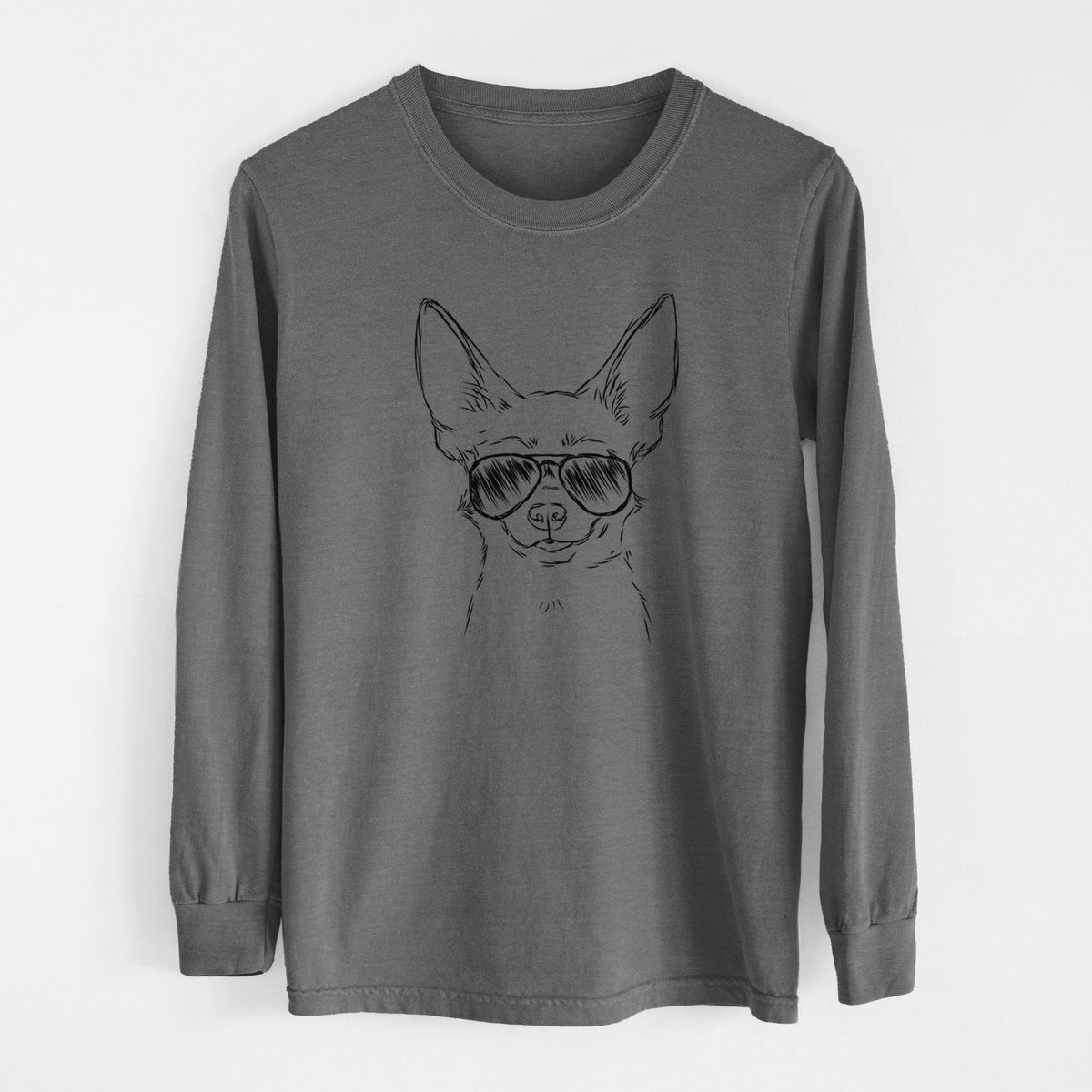 Aviator Amos the Chihuahua - Men&#39;s Heavyweight 100% Cotton Long Sleeve