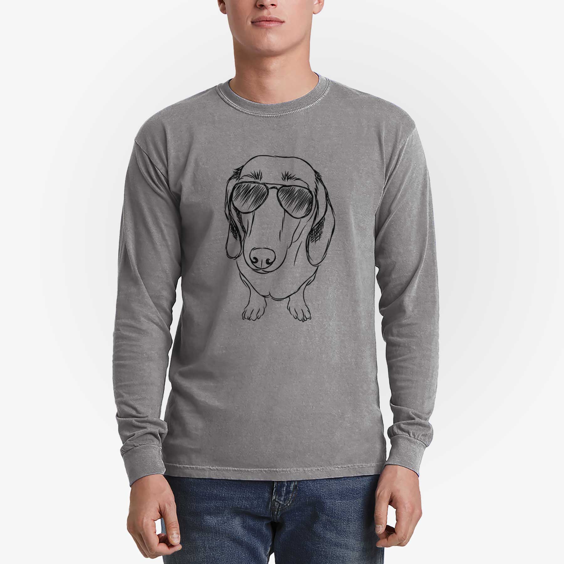 Aviator Annabelle the Dachshund - Men's Heavyweight 100% Cotton Long Sleeve