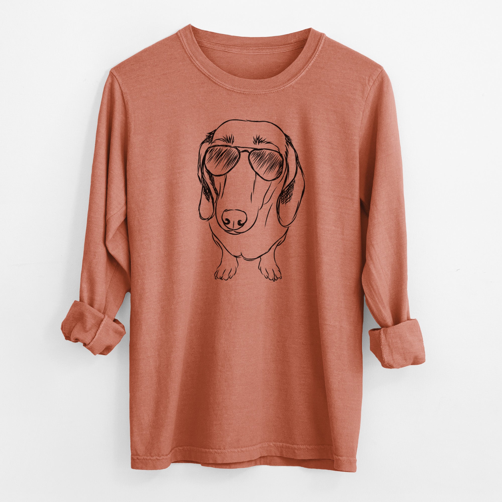 Aviator Annabelle the Dachshund - Men's Heavyweight 100% Cotton Long Sleeve