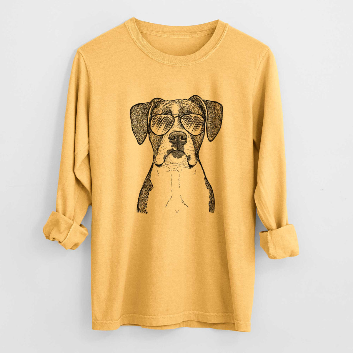 Aviator Annie the Boxer - Men's Heavyweight 100% Cotton Long Sleeve