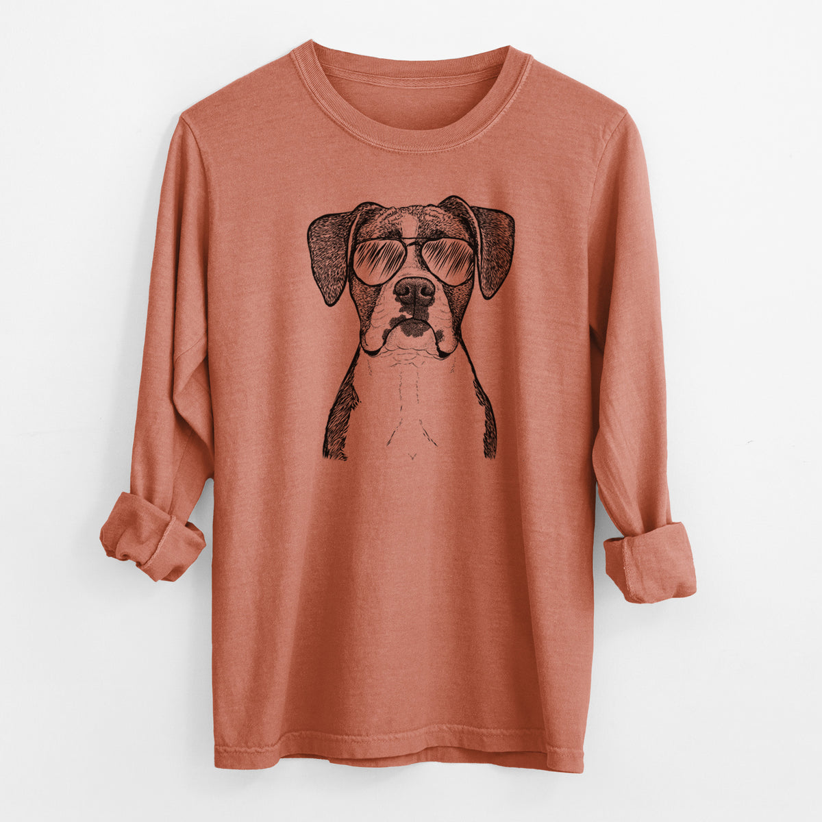 Aviator Annie the Boxer - Men's Heavyweight 100% Cotton Long Sleeve