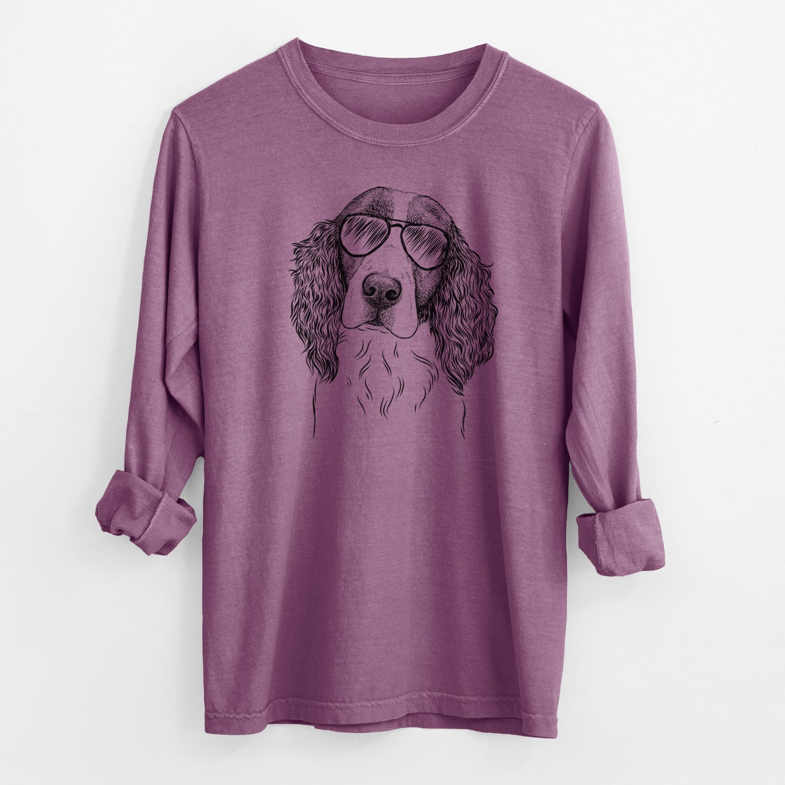 Aviator Annie the English Springer Spaniel - Men's Heavyweight 100% Cotton Long Sleeve