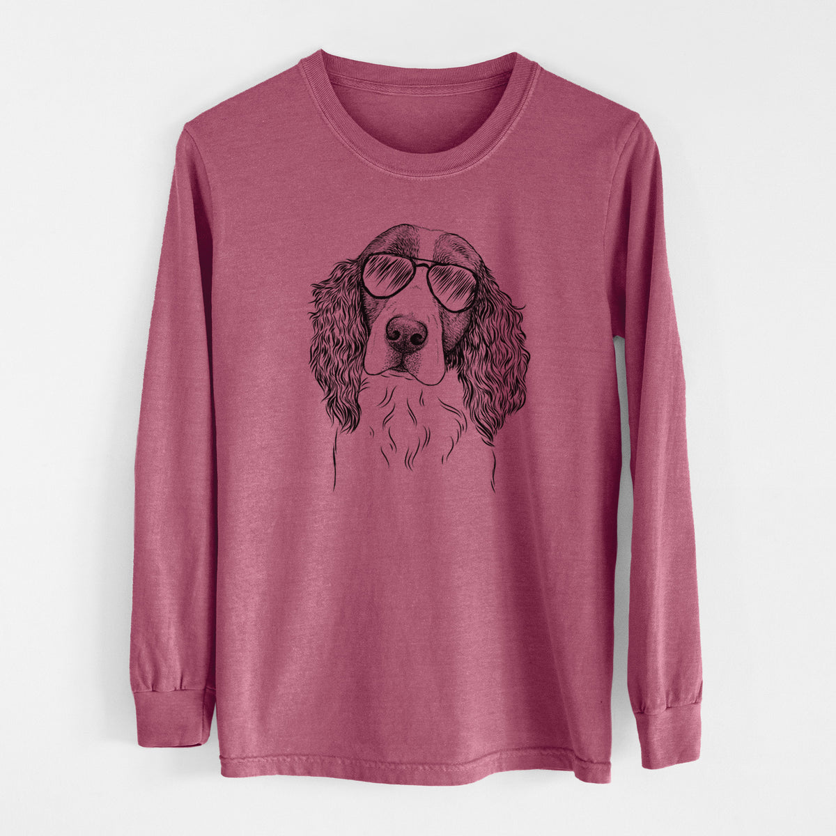 Aviator Annie the English Springer Spaniel - Men's Heavyweight 100% Cotton Long Sleeve