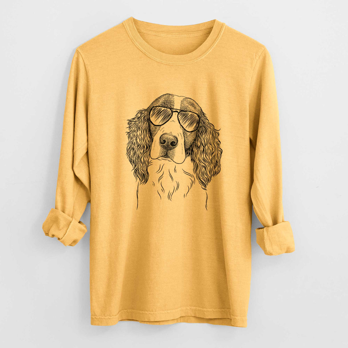 Aviator Annie the English Springer Spaniel - Men's Heavyweight 100% Cotton Long Sleeve