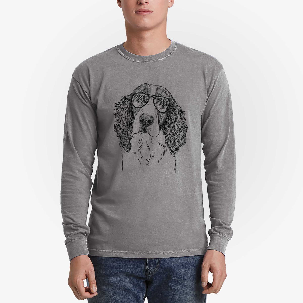 Aviator Annie the English Springer Spaniel - Men's Heavyweight 100% Cotton Long Sleeve