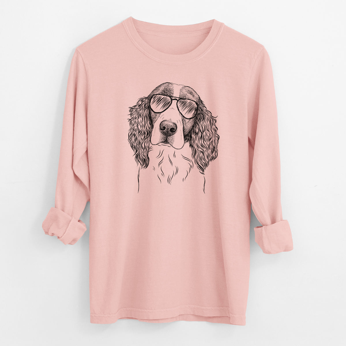 Aviator Annie the English Springer Spaniel - Men's Heavyweight 100% Cotton Long Sleeve