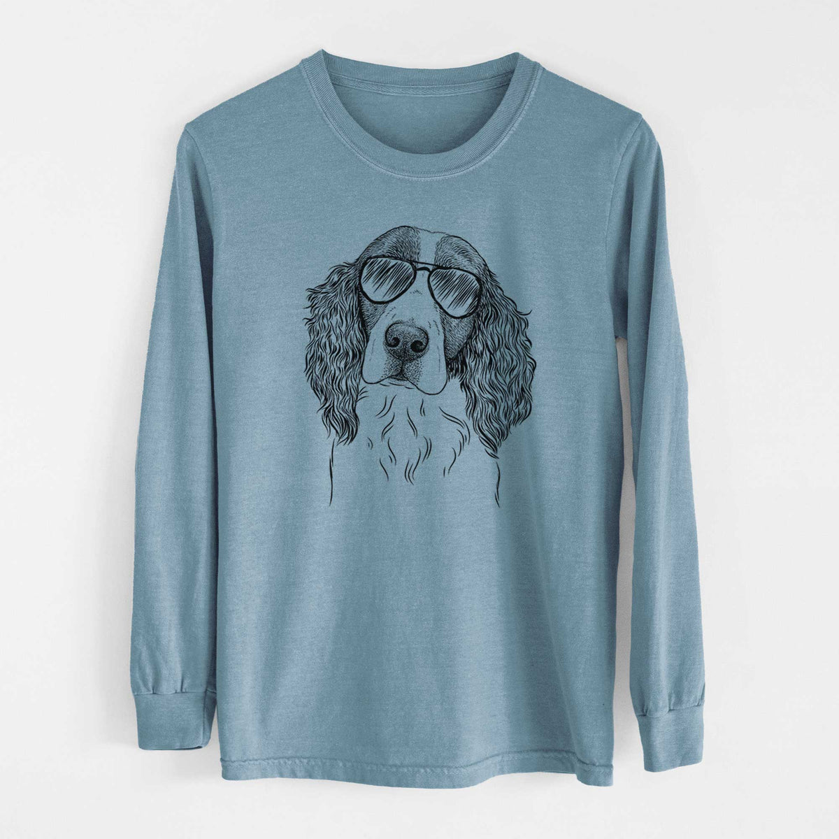 Aviator Annie the English Springer Spaniel - Men's Heavyweight 100% Cotton Long Sleeve