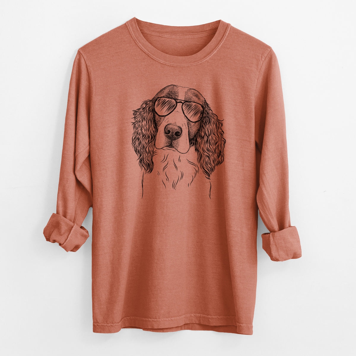 Aviator Annie the English Springer Spaniel - Men's Heavyweight 100% Cotton Long Sleeve