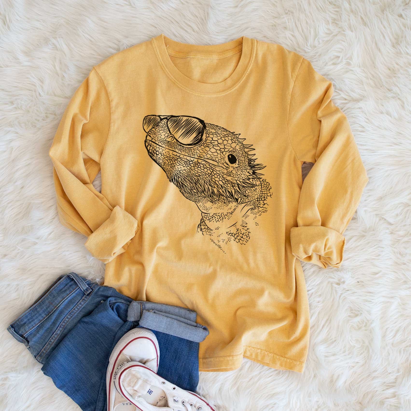 Aviator Ash the Bearded Dragon - Men's Heavyweight 100% Cotton Long Sleeve