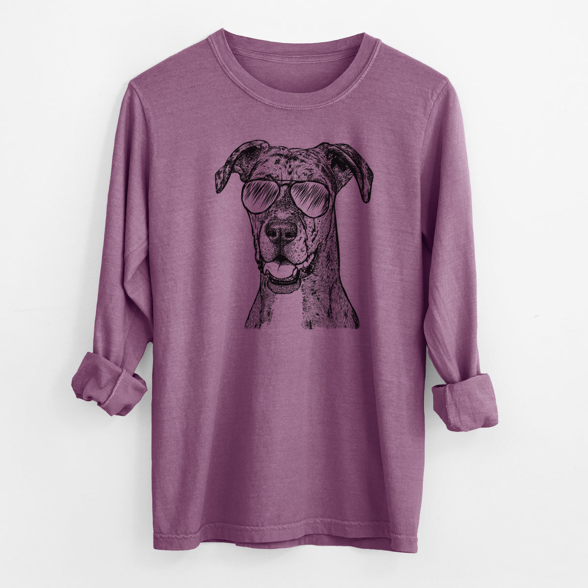 Aviator Athena the Merle Great Dane - Men's Heavyweight 100% Cotton Long Sleeve