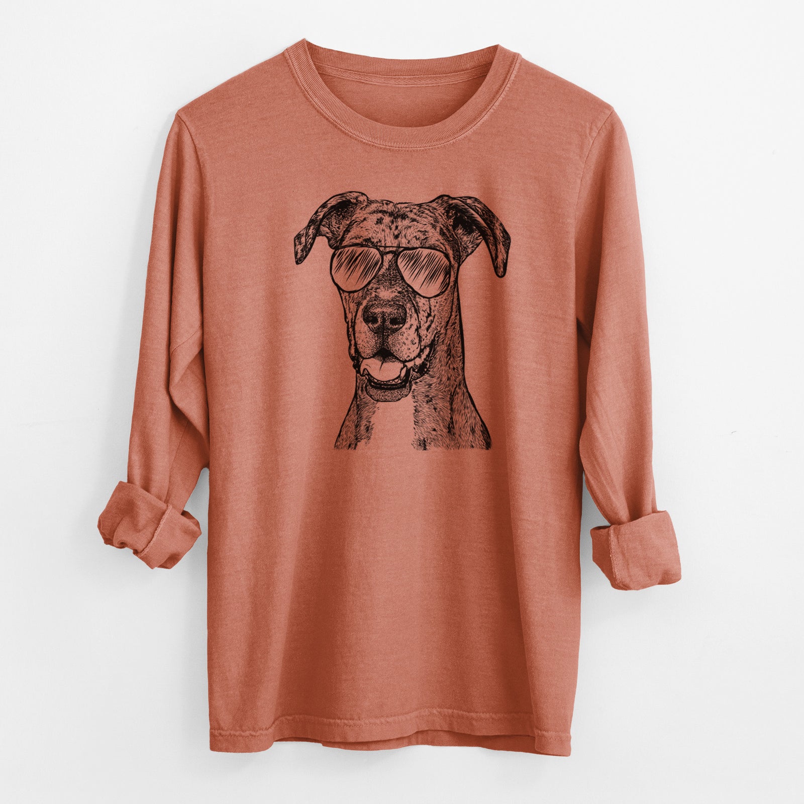 Aviator Athena the Merle Great Dane - Men's Heavyweight 100% Cotton Long Sleeve