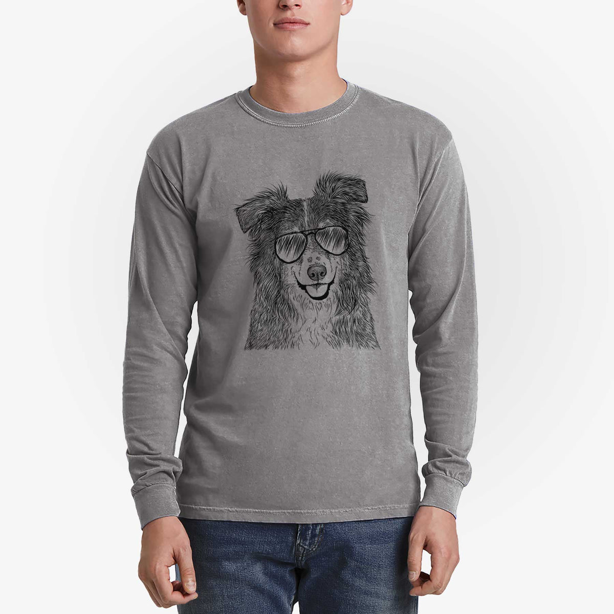 Aviator Aushe the Australian Shepherd - Men's Heavyweight 100% Cotton Long Sleeve