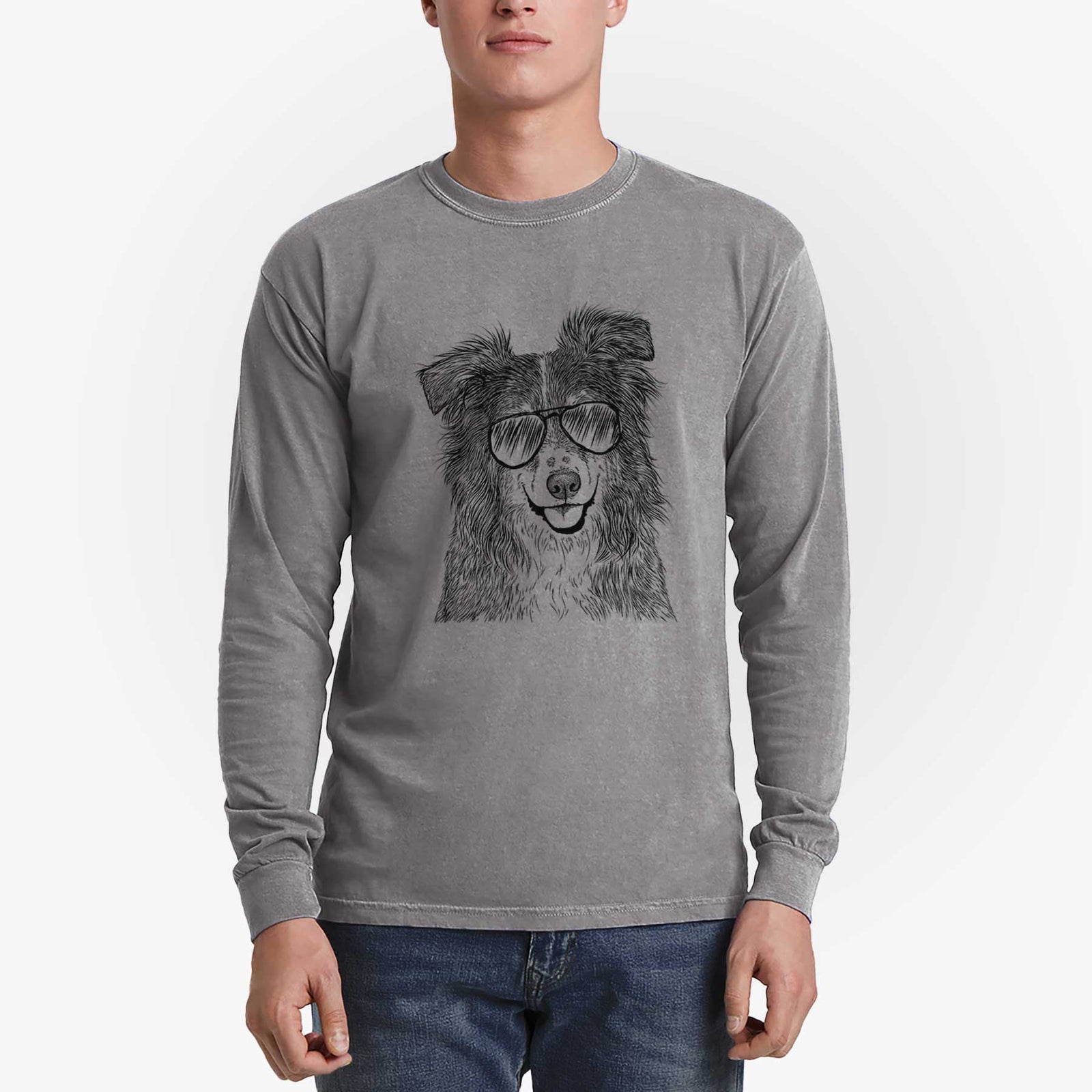 Aviator Aushe the Australian Shepherd - Men's Heavyweight 100% Cotton Long Sleeve