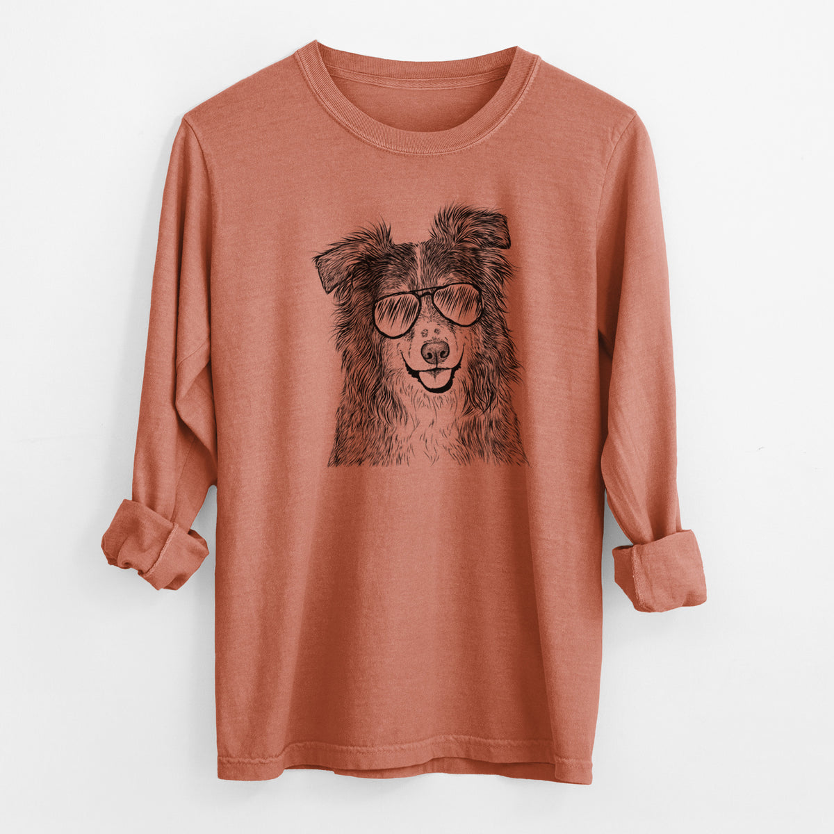 Aviator Aushe the Australian Shepherd - Men's Heavyweight 100% Cotton Long Sleeve