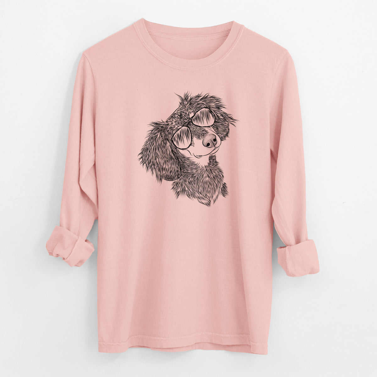 Aviator Bailey the Long Haired Dachshund - Men's Heavyweight 100% Cotton Long Sleeve