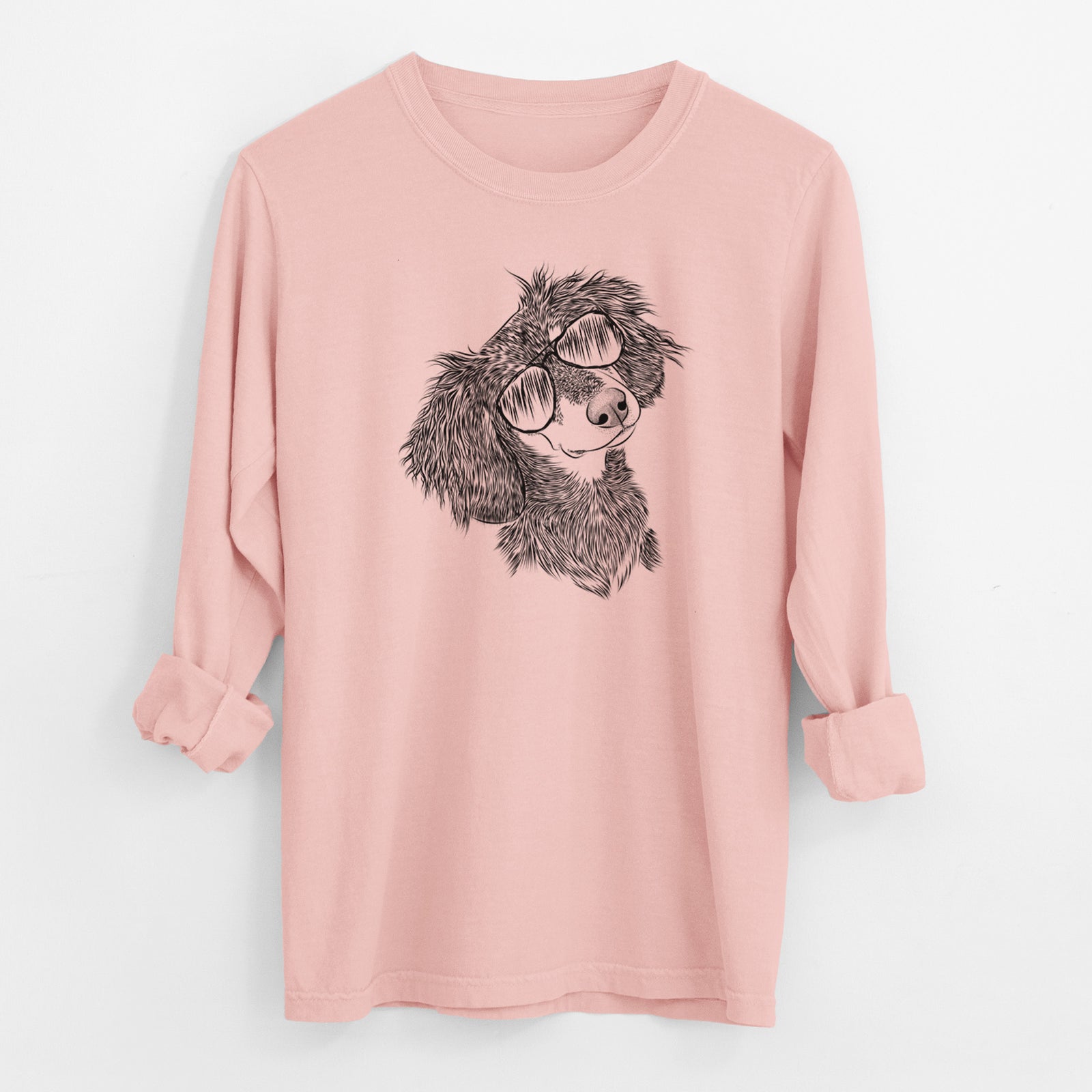 Aviator Bailey the Long Haired Dachshund - Men's Heavyweight 100% Cotton Long Sleeve