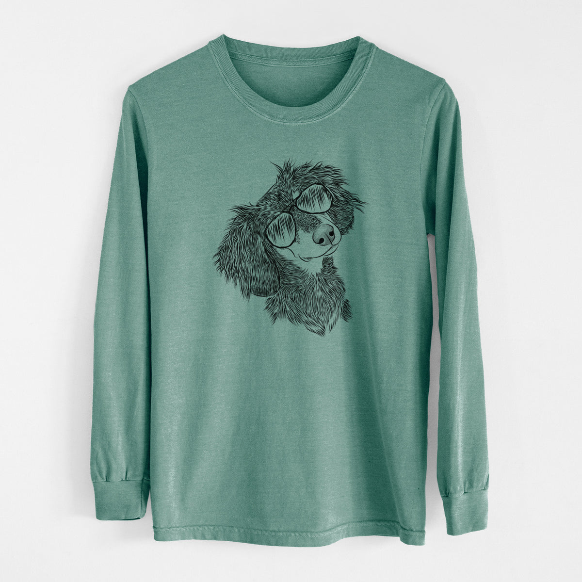 Aviator Bailey the Long Haired Dachshund - Men's Heavyweight 100% Cotton Long Sleeve