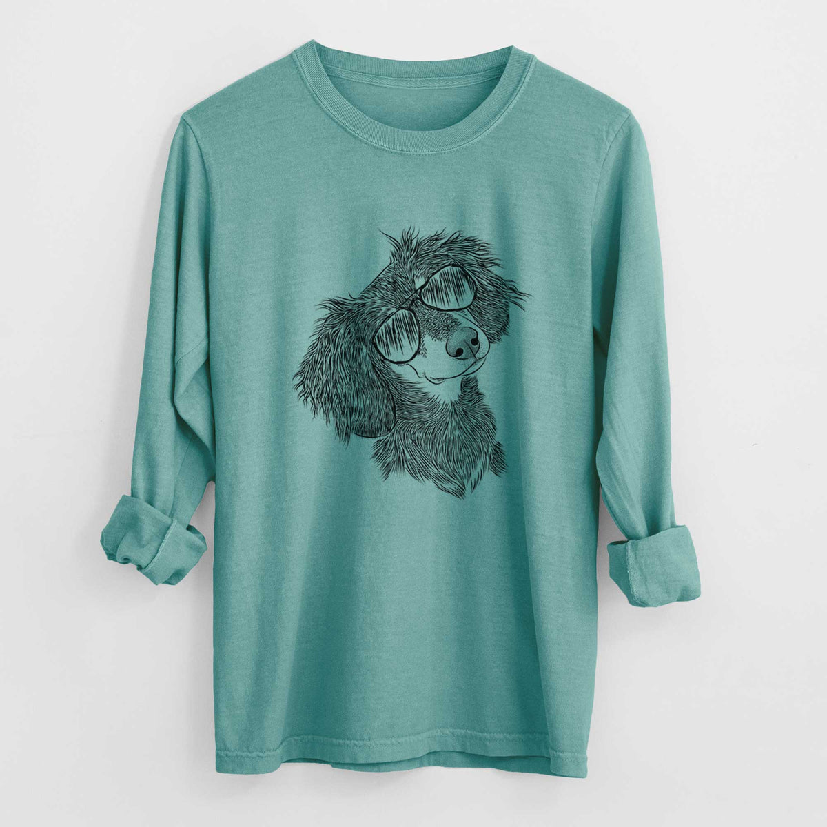 Aviator Bailey the Long Haired Dachshund - Men's Heavyweight 100% Cotton Long Sleeve