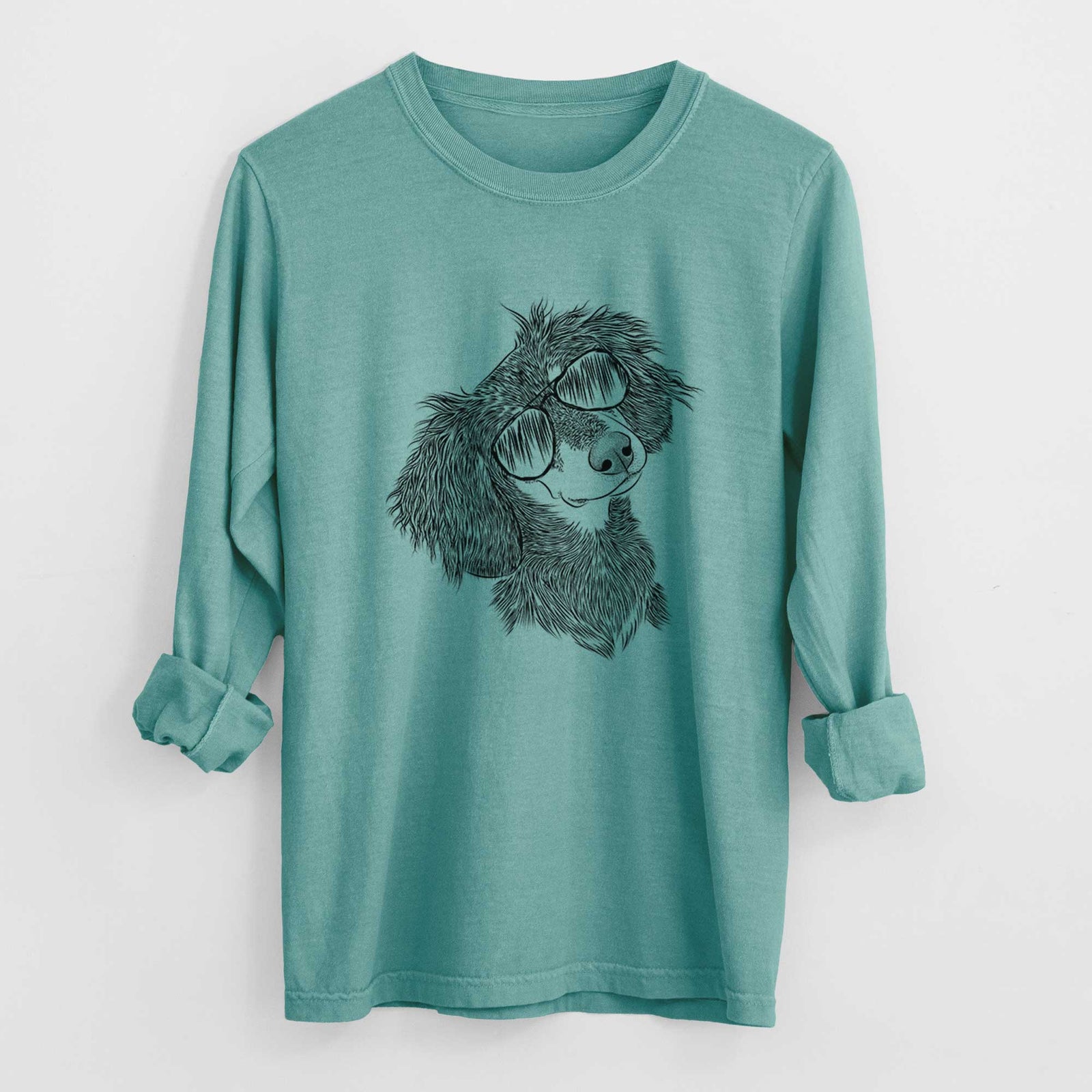 Aviator Bailey the Long Haired Dachshund - Men's Heavyweight 100% Cotton Long Sleeve