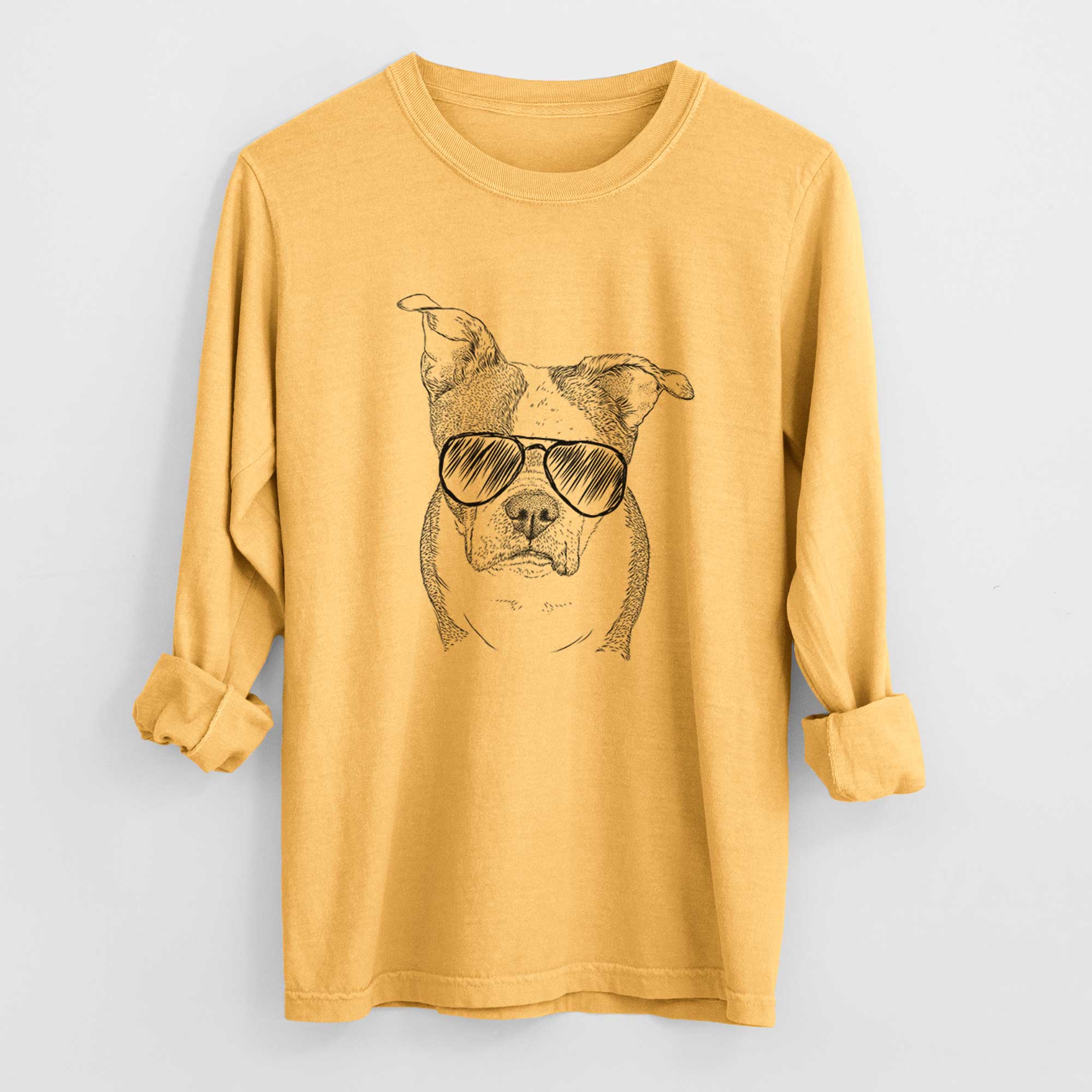 Aviator Bandit the Boston Terrier - Men's Heavyweight 100% Cotton Long Sleeve