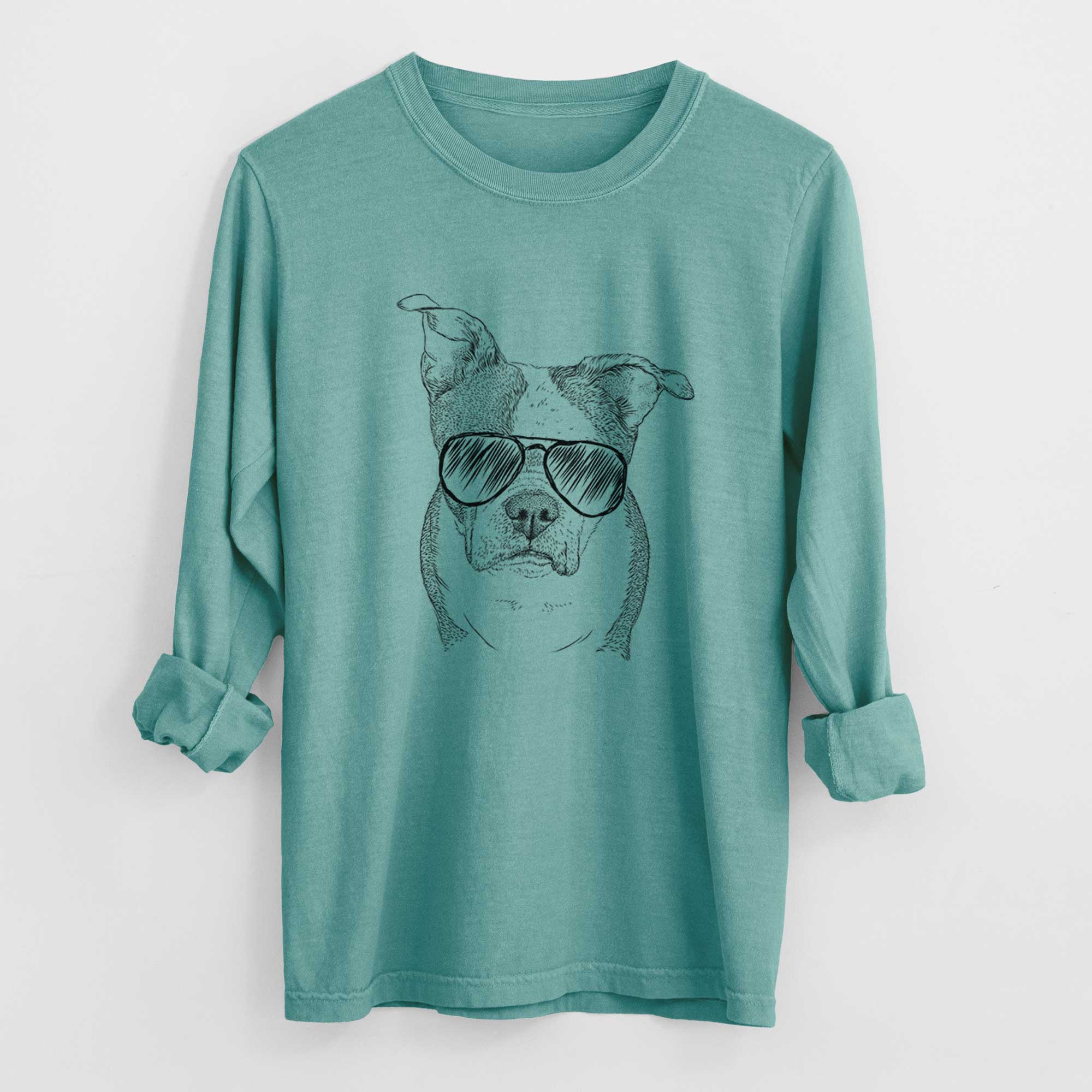 Aviator Bandit the Boston Terrier - Men's Heavyweight 100% Cotton Long Sleeve