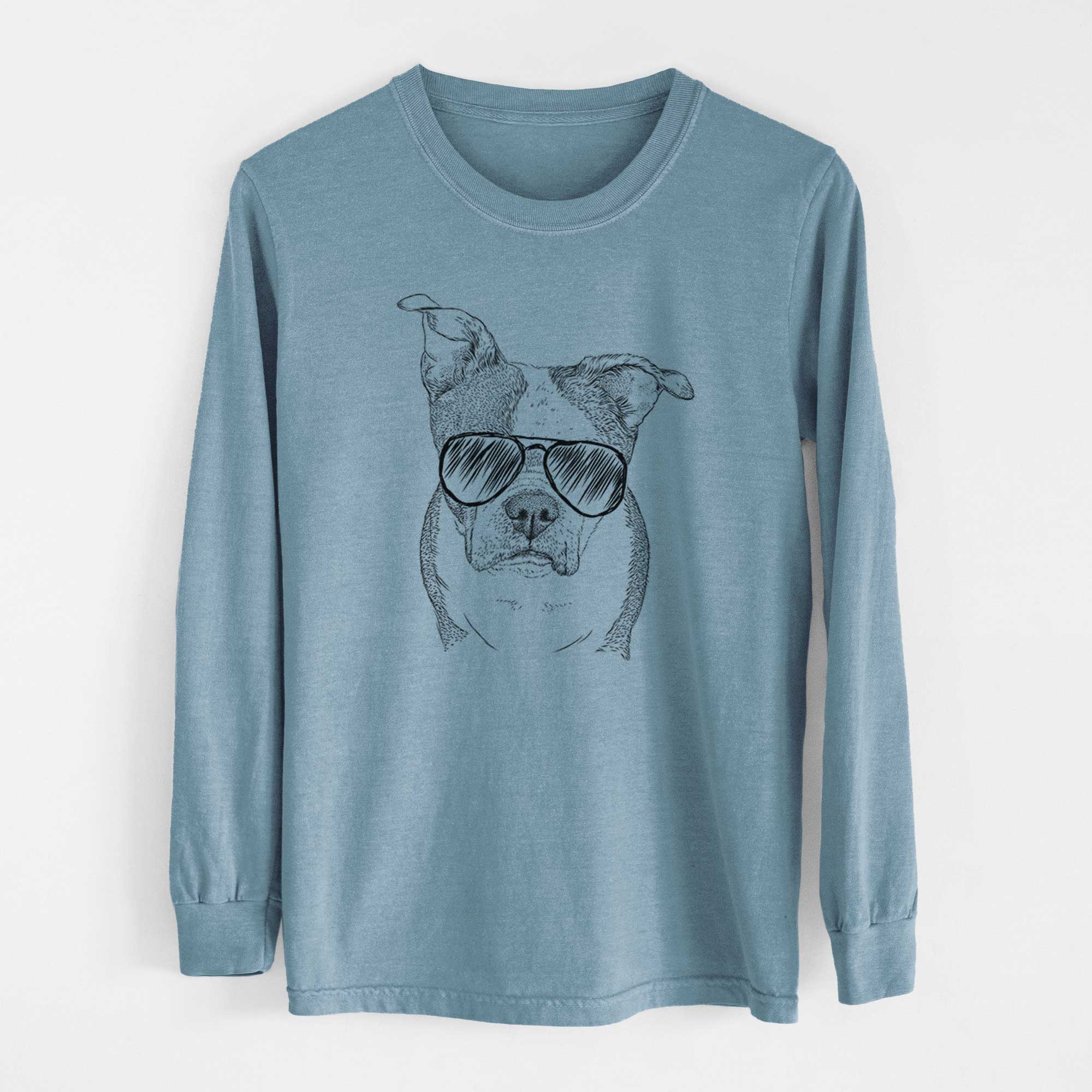 Aviator Bandit the Boston Terrier - Men's Heavyweight 100% Cotton Long Sleeve