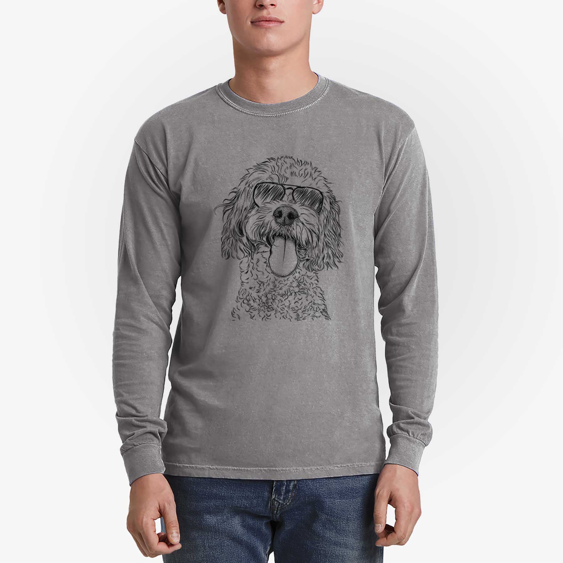 Aviator Barney the Cavachon - Men's Heavyweight 100% Cotton Long Sleeve