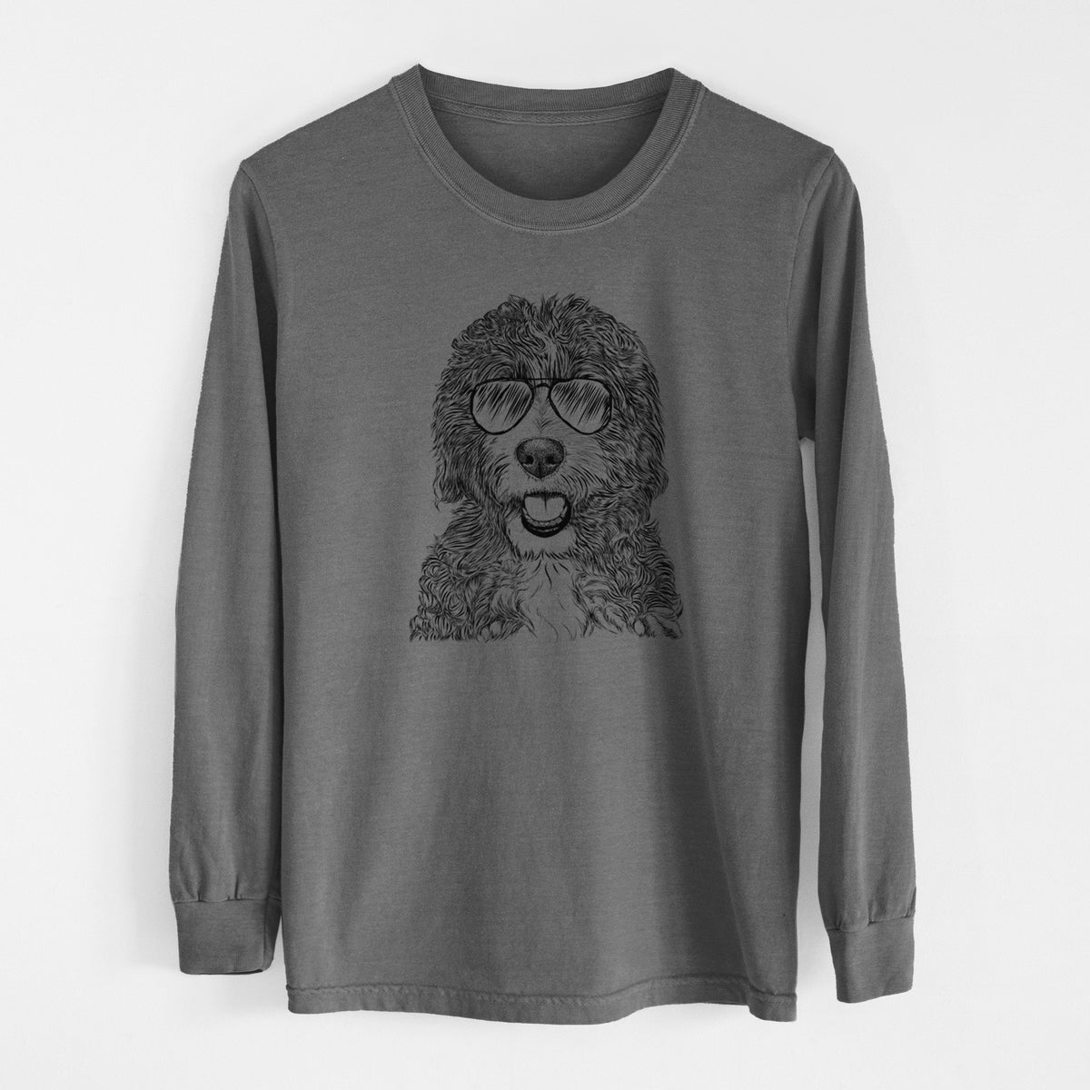 Aviator Bash the Bernedoodle - Men&#39;s Heavyweight 100% Cotton Long Sleeve