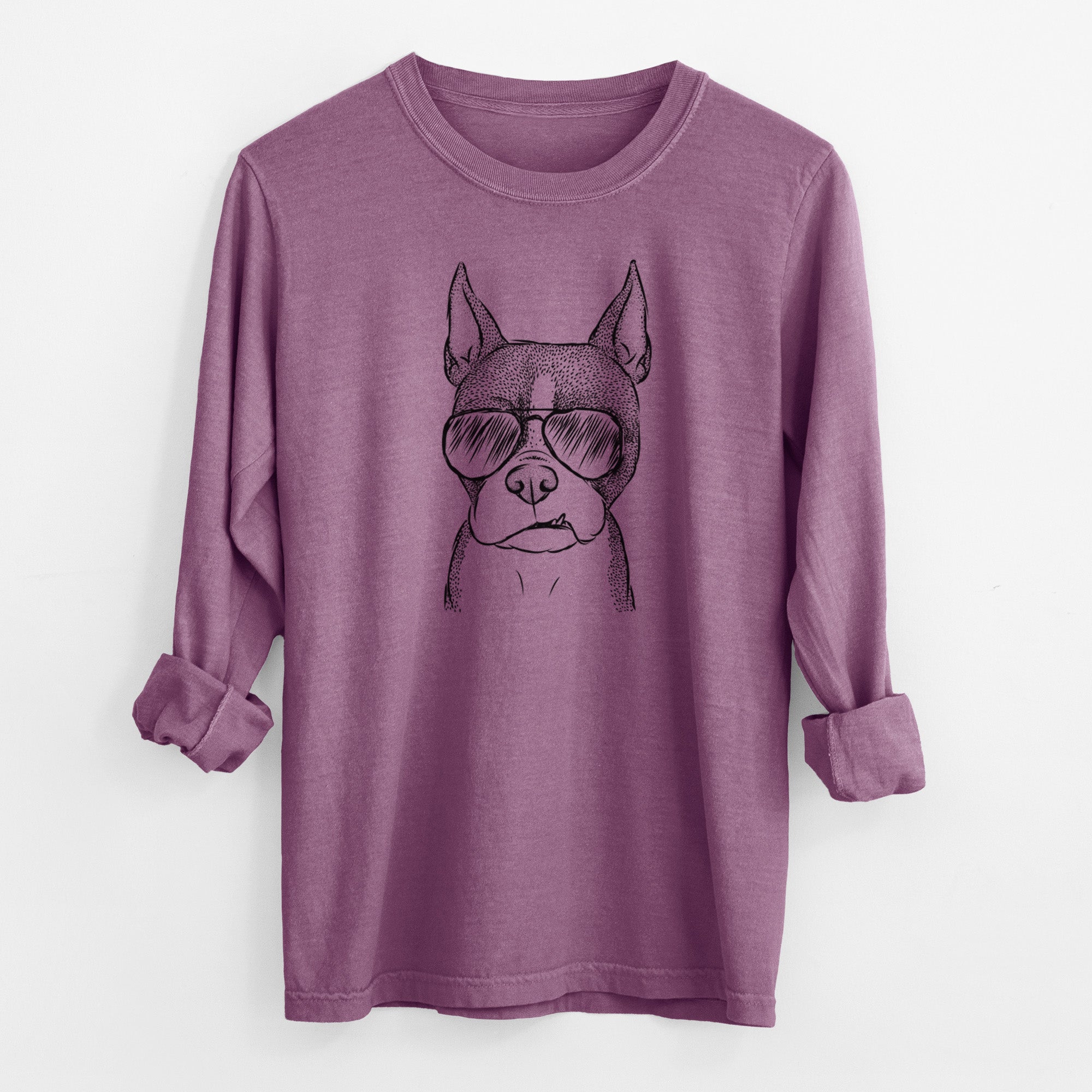 Aviator Bean the Boston Terrier - Men's Heavyweight 100% Cotton Long Sleeve