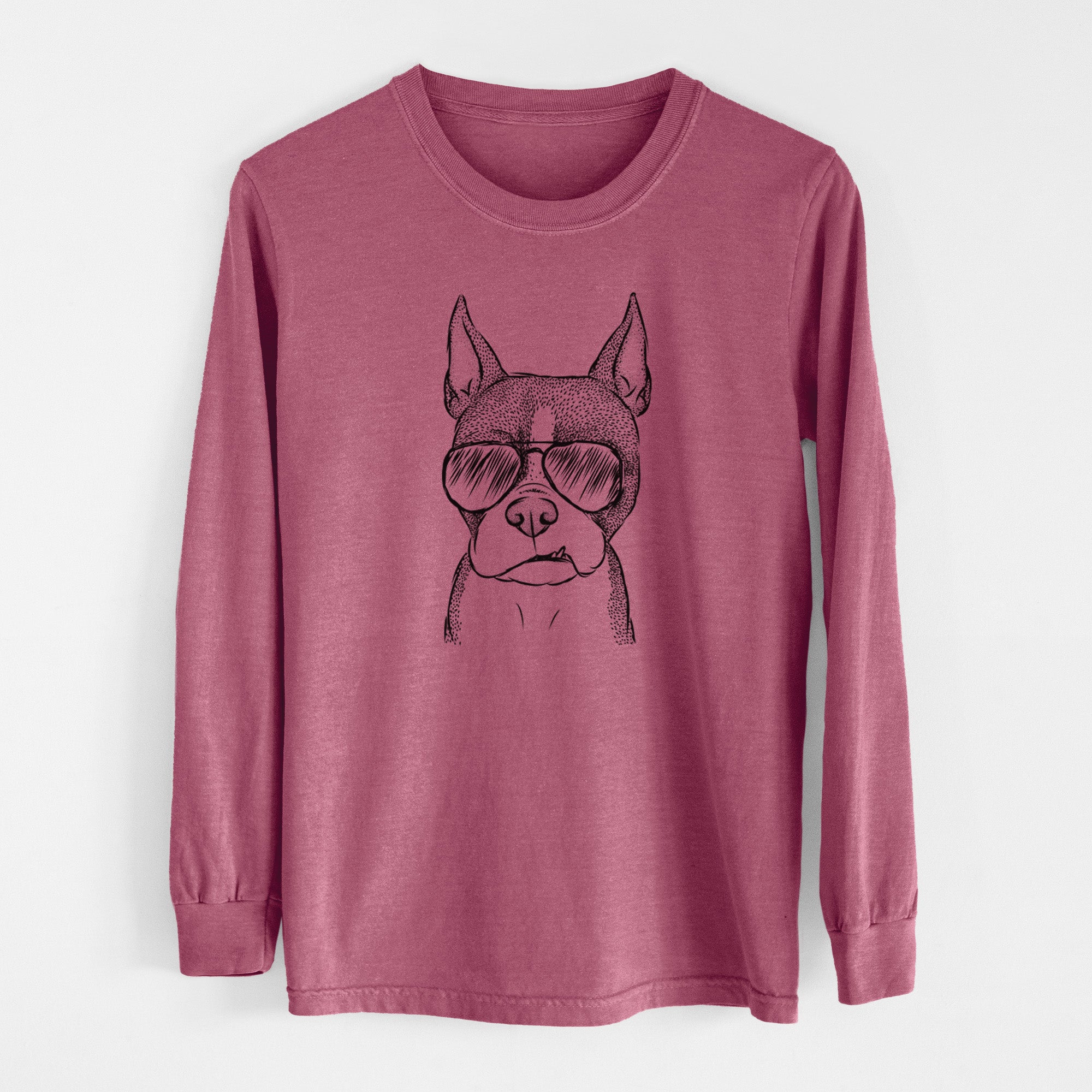 Aviator Bean the Boston Terrier - Men's Heavyweight 100% Cotton Long Sleeve