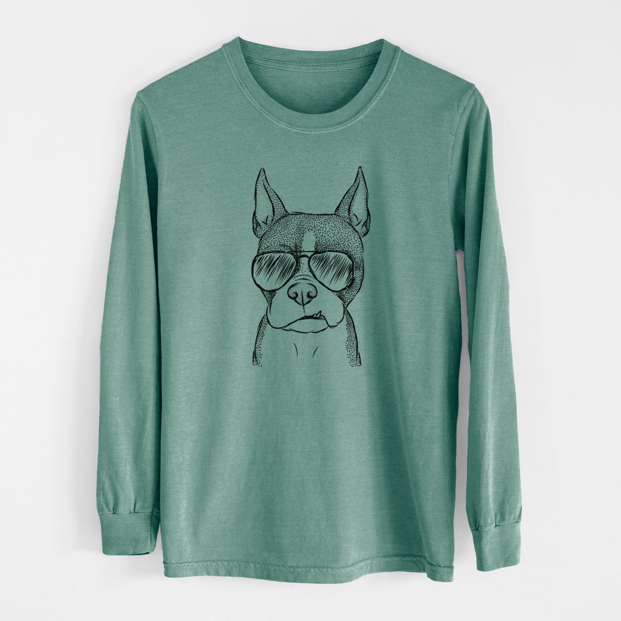 Aviator Bean the Boston Terrier - Men's Heavyweight 100% Cotton Long Sleeve