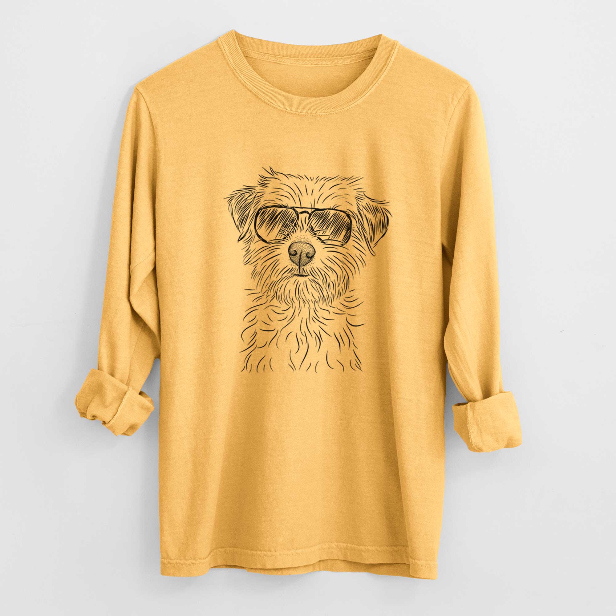 Aviator Benjamin the Border Terrier - Men's Heavyweight 100% Cotton Long Sleeve