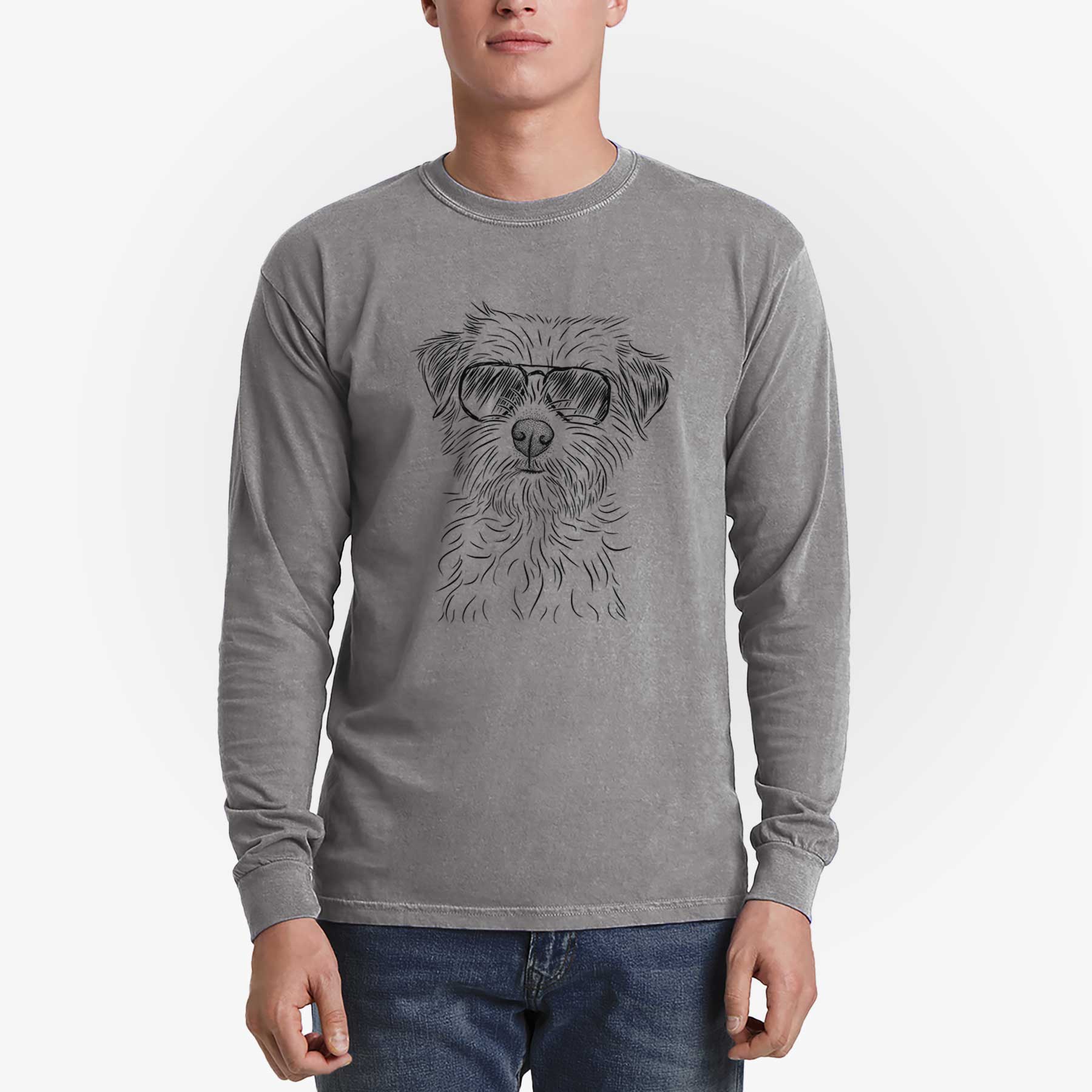 Aviator Benjamin the Border Terrier - Men's Heavyweight 100% Cotton Long Sleeve