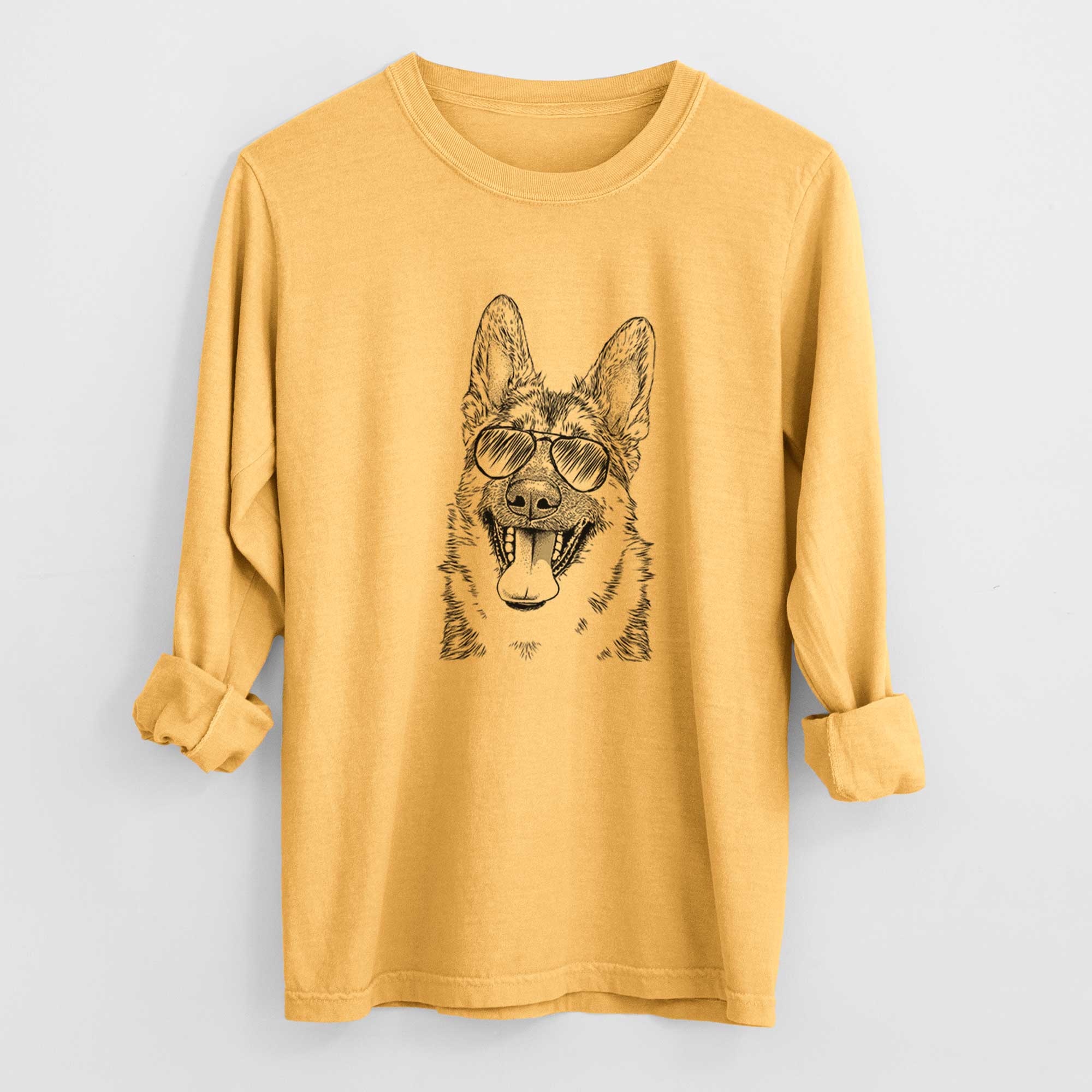 Aviator Benson the German Shepherd - Men's Heavyweight 100% Cotton Long Sleeve