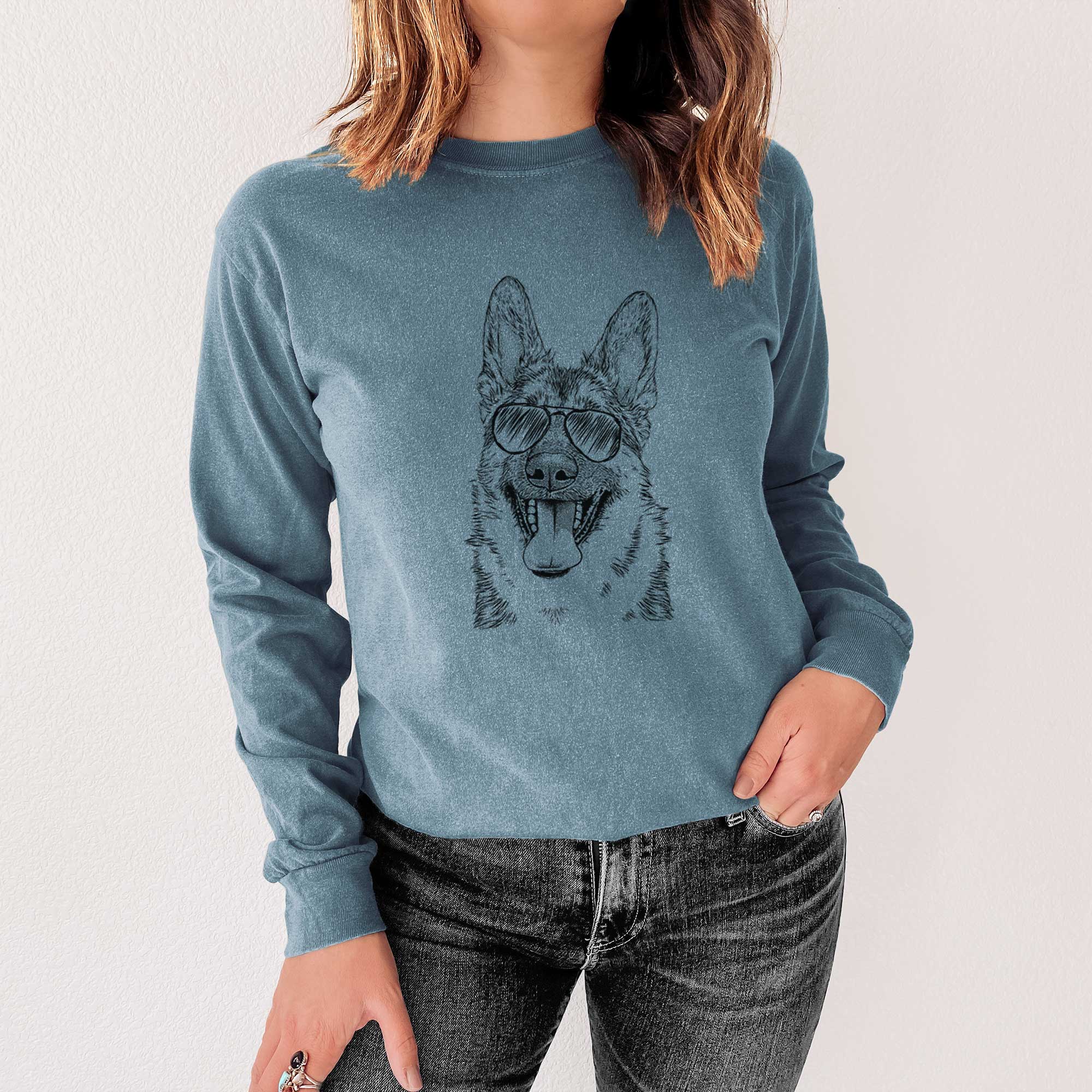 Aviator Benson the German Shepherd - Men's Heavyweight 100% Cotton Long Sleeve